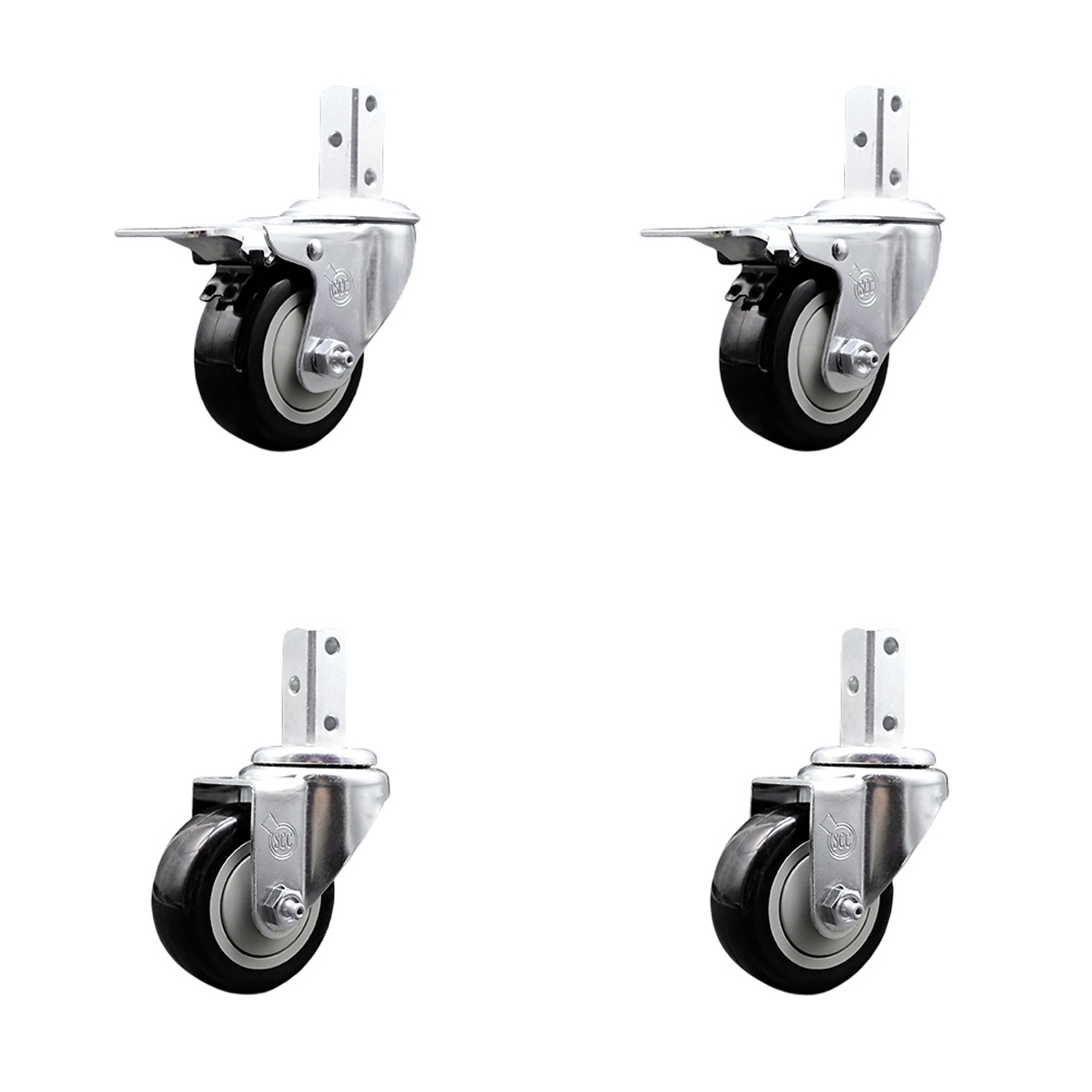 Service Caster, 3 1/2Inch x 1 1/4Inch Stem Casters, Wheel Diameter 3.5 in, Caster Type Swivel, Package (qty.) 4, Model SCC-SQTTL20S3514-PPUB-BLK-34-2-