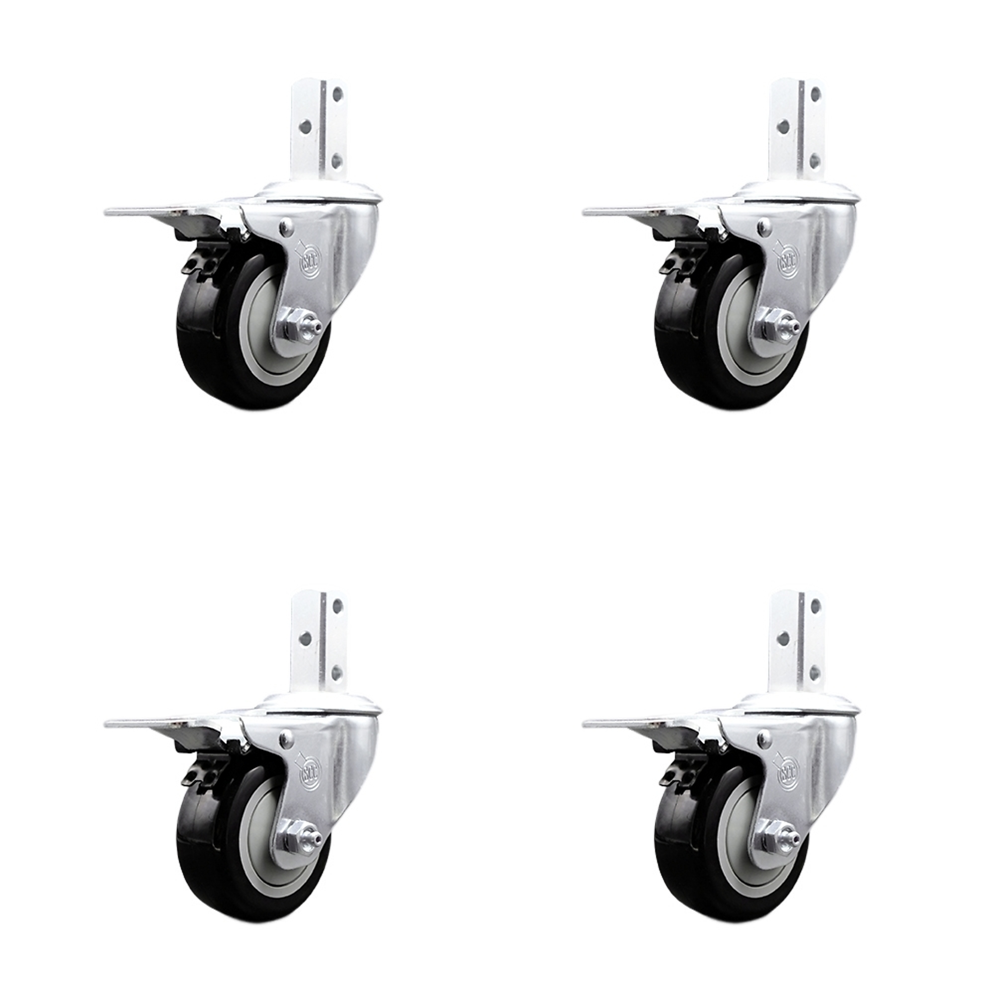 Service Caster, 3 1/2Inch x 1 1/4Inch Stem Casters, Wheel Diameter 3.5 in, Caster Type Swivel, Package (qty.) 4, Model SCC-SQTTL20S3514-PPUB-BLK-34-4