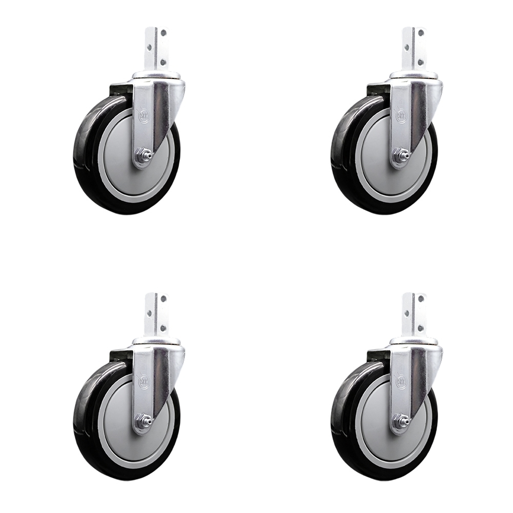 Service Caster, 5Inch x 1 1/4Inch Stem Casters, Wheel Diameter 5 in, Caster Type Swivel, Package (qty.) 4, Model SCC-SQ20S514-PPUB-BLK-34-4