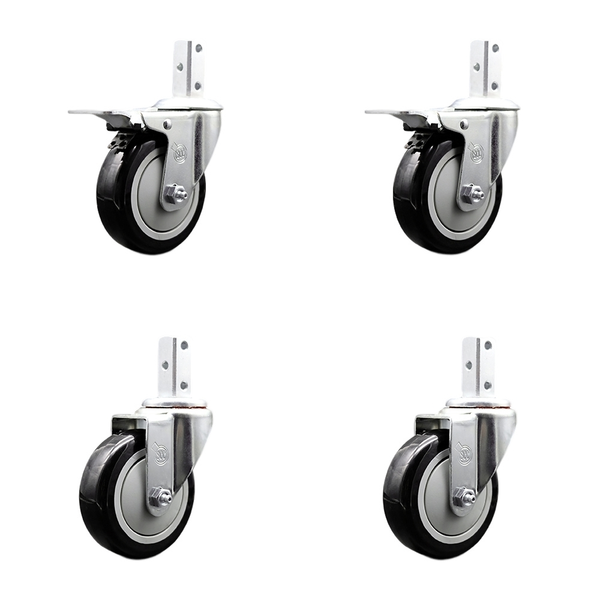 Service Caster, 4Inch x 1 1/4Inch Stem Casters, Wheel Diameter 4 in, Caster Type Swivel, Package (qty.) 4, Model SCC-SQTTL20S414-PPUB-BLK-34-2-S-2