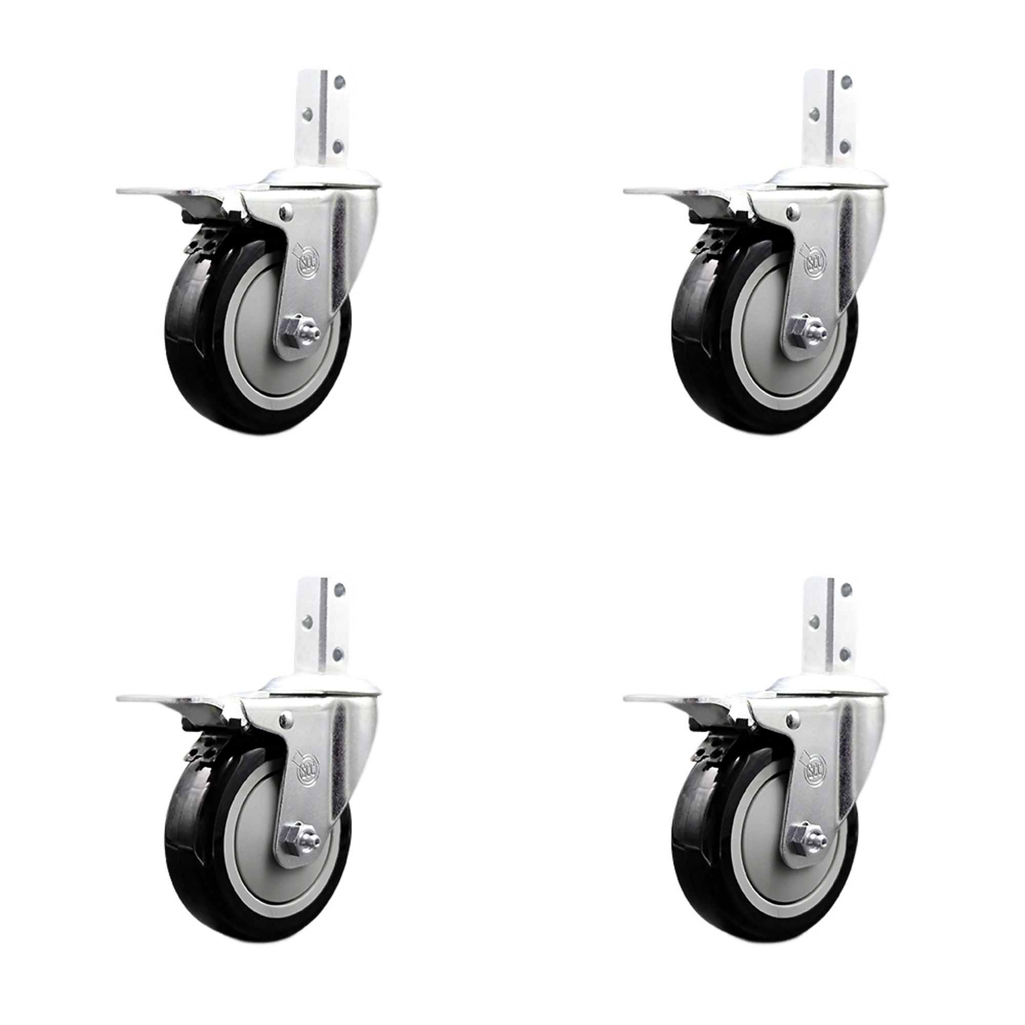 Service Caster, 4Inch x 1 1/4Inch Stem Casters, Wheel Diameter 4 in, Caster Type Swivel, Package (qty.) 4, Model SCC-SQTTL20S414-PPUB-BLK-34-4