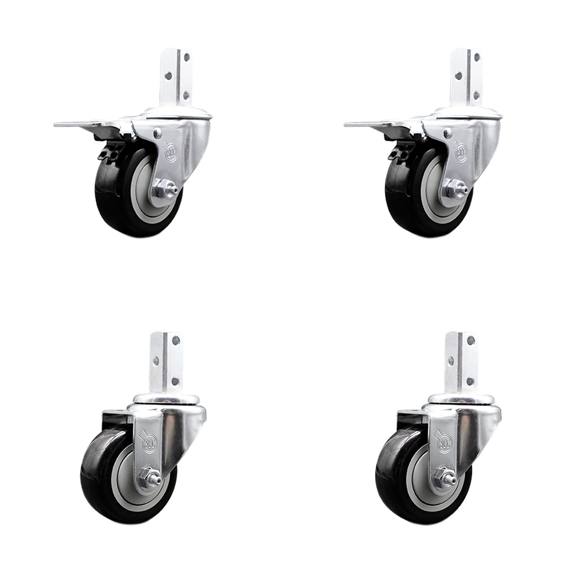 Service Caster, 3Inch x 1 1/4Inch Stem Casters, Wheel Diameter 3 in, Caster Type Swivel, Package (qty.) 4, Model SCC-SQTTL20S314-PPUB-BLK-78-2-S-2