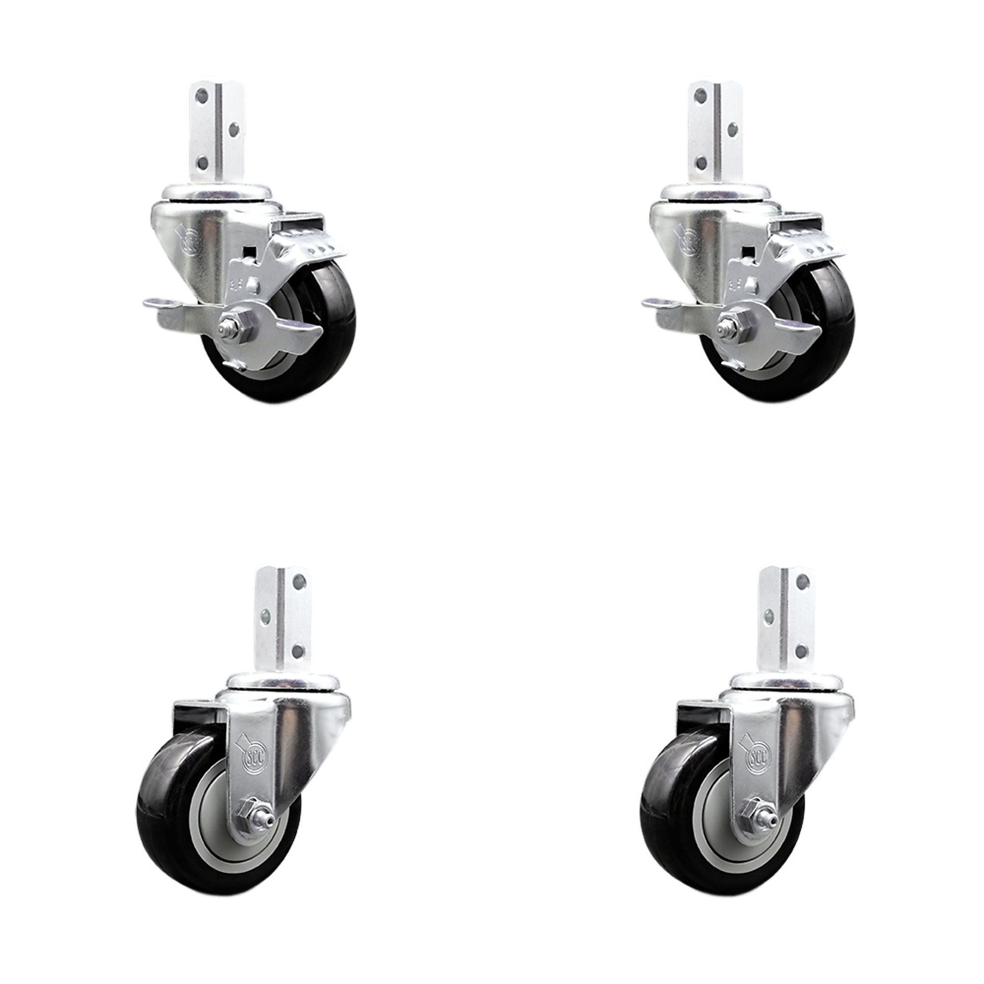 Service Caster, 3 1/2Inch x 1 1/4Inch Stem Casters, Wheel Diameter 3.5 in, Caster Type Swivel, Package (qty.) 4, Model SCC-SQ20S3514-PPUB-BLK-TLB-78-2