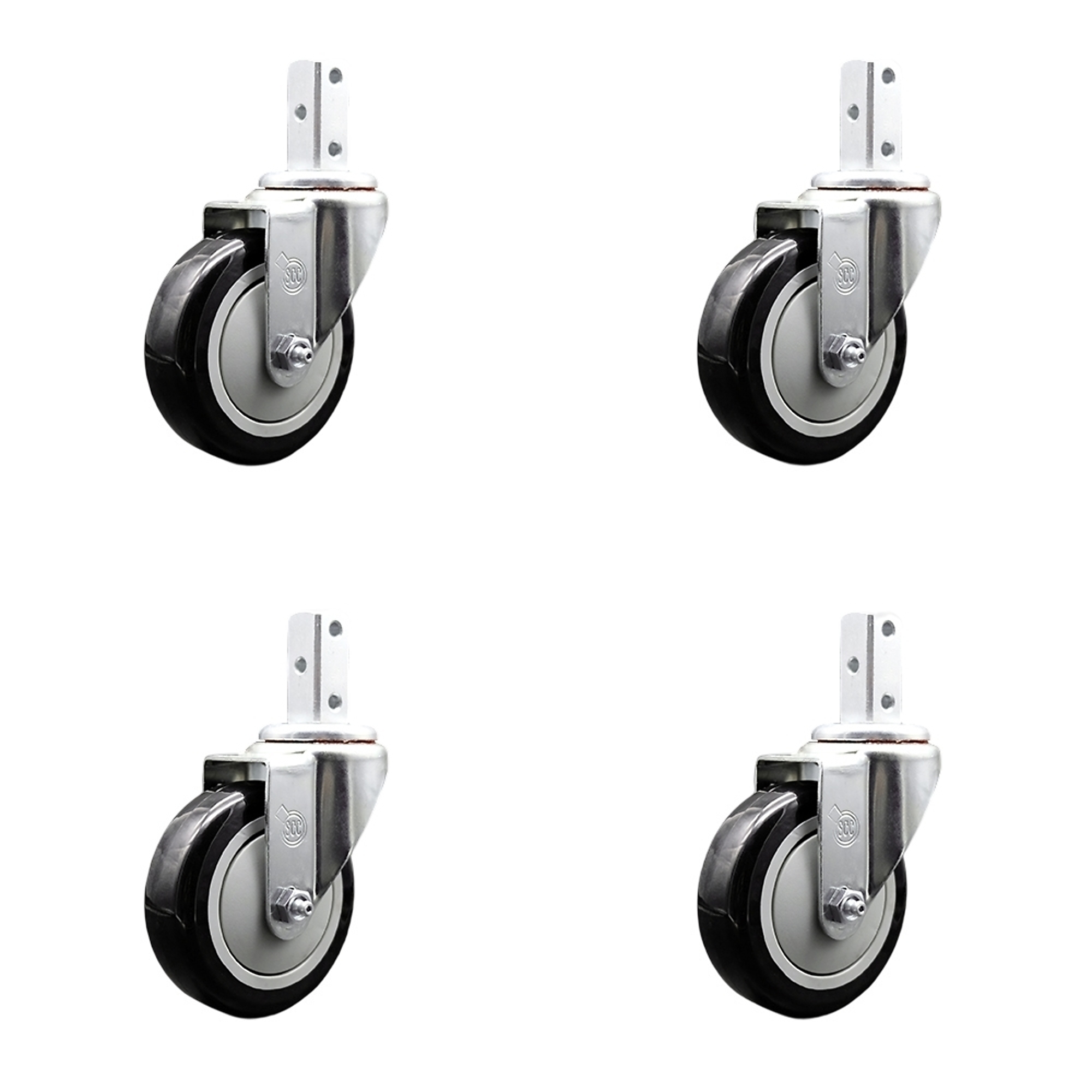 Service Caster, 4Inch x 1 1/4Inch Stem Casters, Wheel Diameter 4 in, Caster Type Swivel, Package (qty.) 4, Model SCC-SQ20S414-PPUB-BLK-78-4