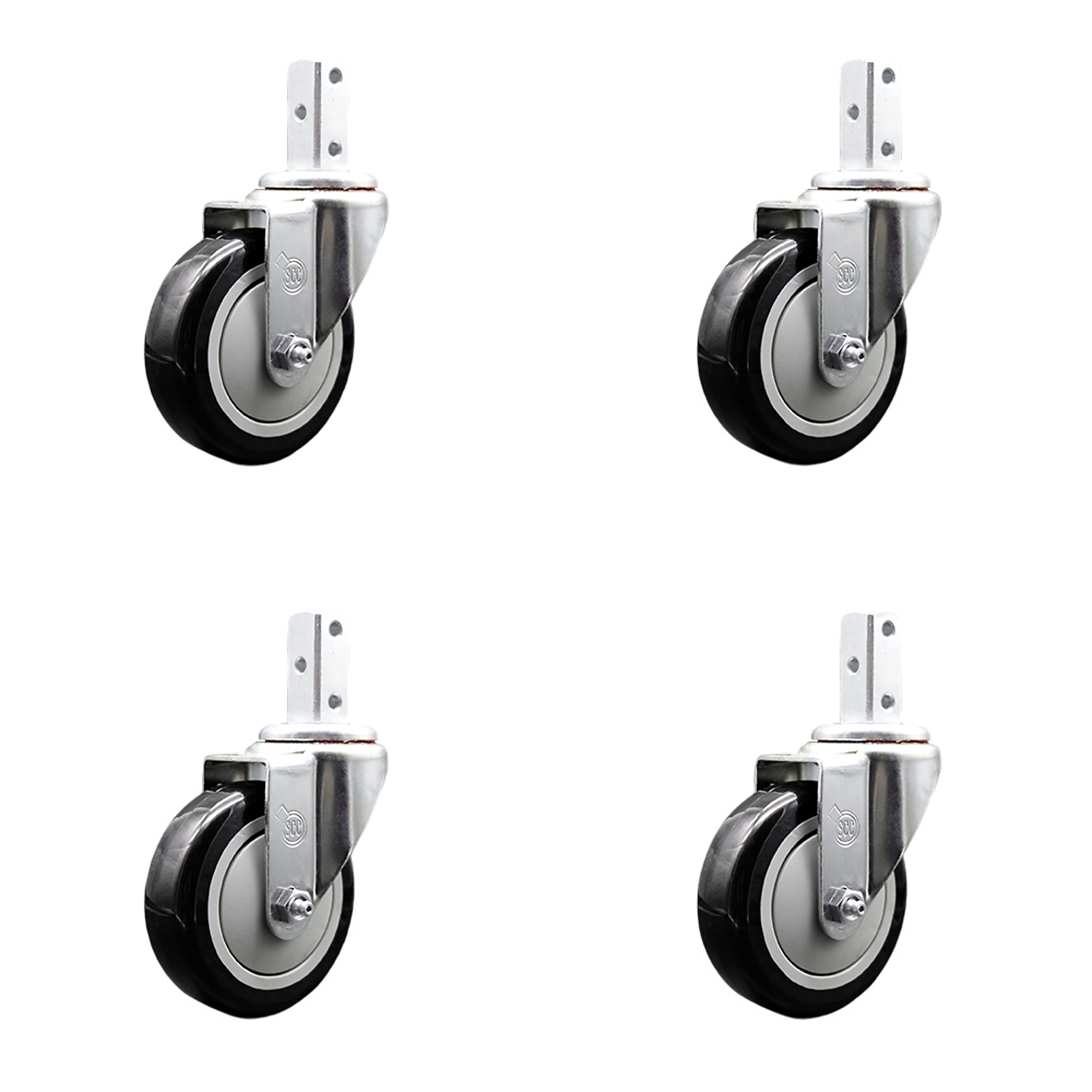 Service Caster, 4Inch x 1 1/4Inch Stem Casters, Wheel Diameter 4 in, Caster Type Swivel, Package (qty.) 4, Model SCC-SQ20S414-PPUB-BLK-34-4