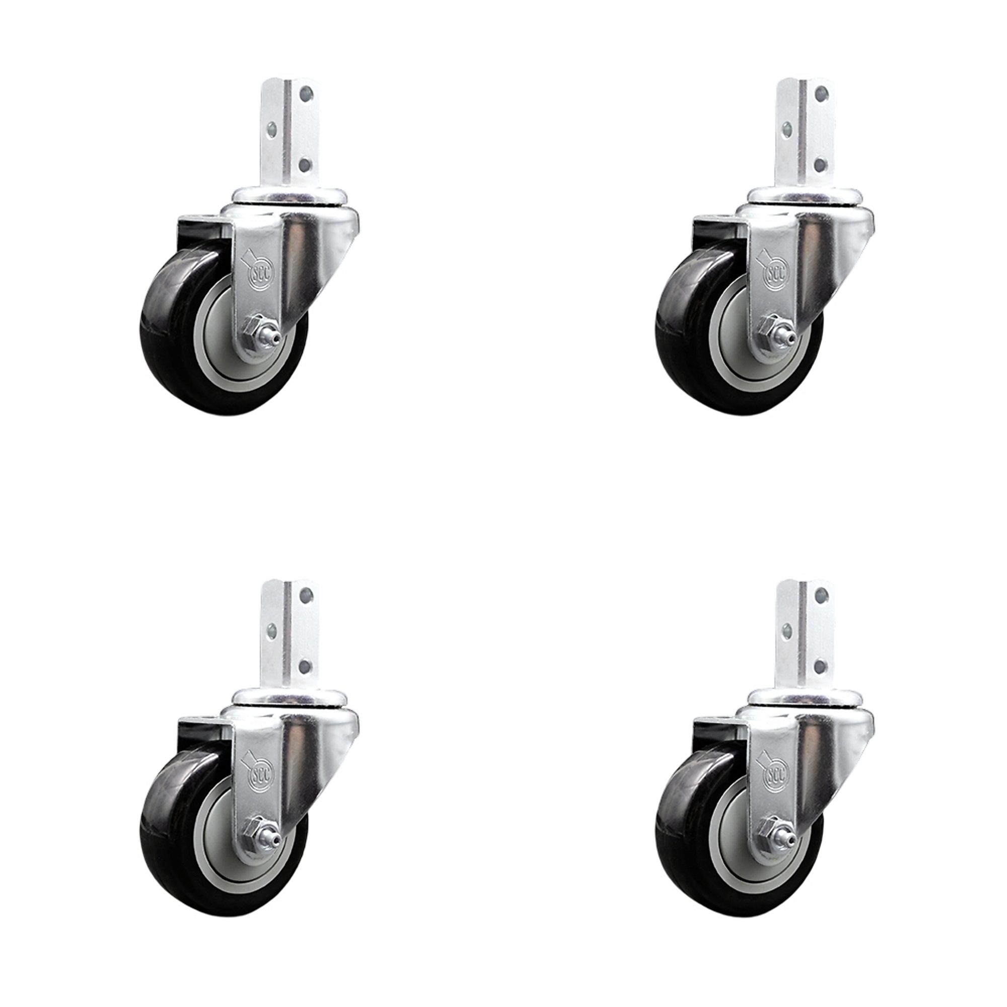 Service Caster, 3 1/2Inch x 1 1/4Inch Stem Casters, Wheel Diameter 3.5 in, Caster Type Swivel, Package (qty.) 4, Model SCC-SQ20S3514-PPUB-BLK-78-4