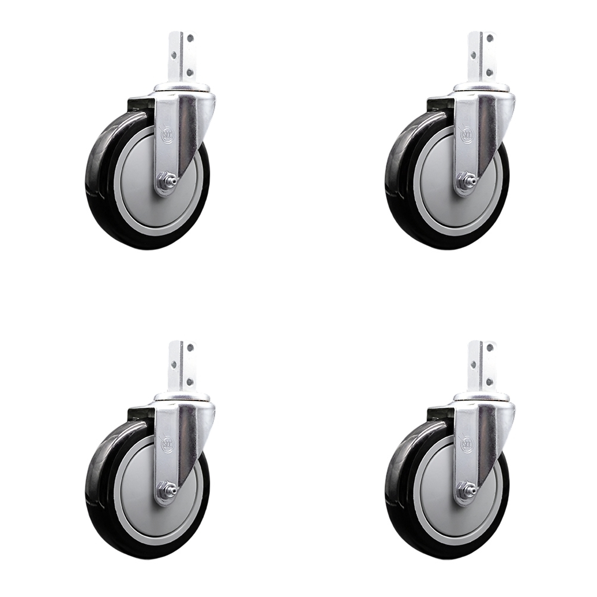 Service Caster, 5Inch x 1 1/4Inch Stem Casters, Wheel Diameter 5 in, Caster Type Swivel, Package (qty.) 4, Model SCC-SQ20S514-PPUB-BLK-78-4