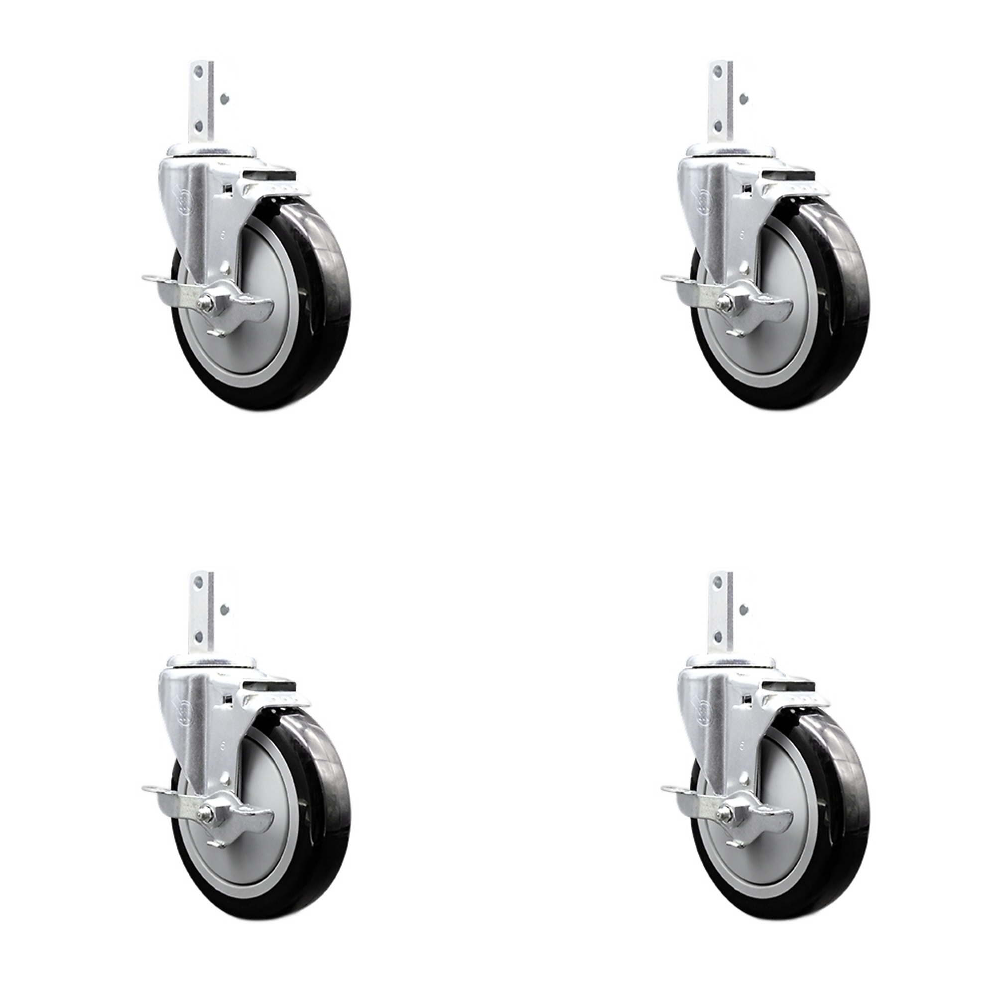 Service Caster, 5Inch x 1 1/4Inch Stem Casters, Wheel Diameter 5 in, Caster Type Swivel, Package (qty.) 4, Model SCC-SQ20S514-PPUB-BLK-TLB-34-4