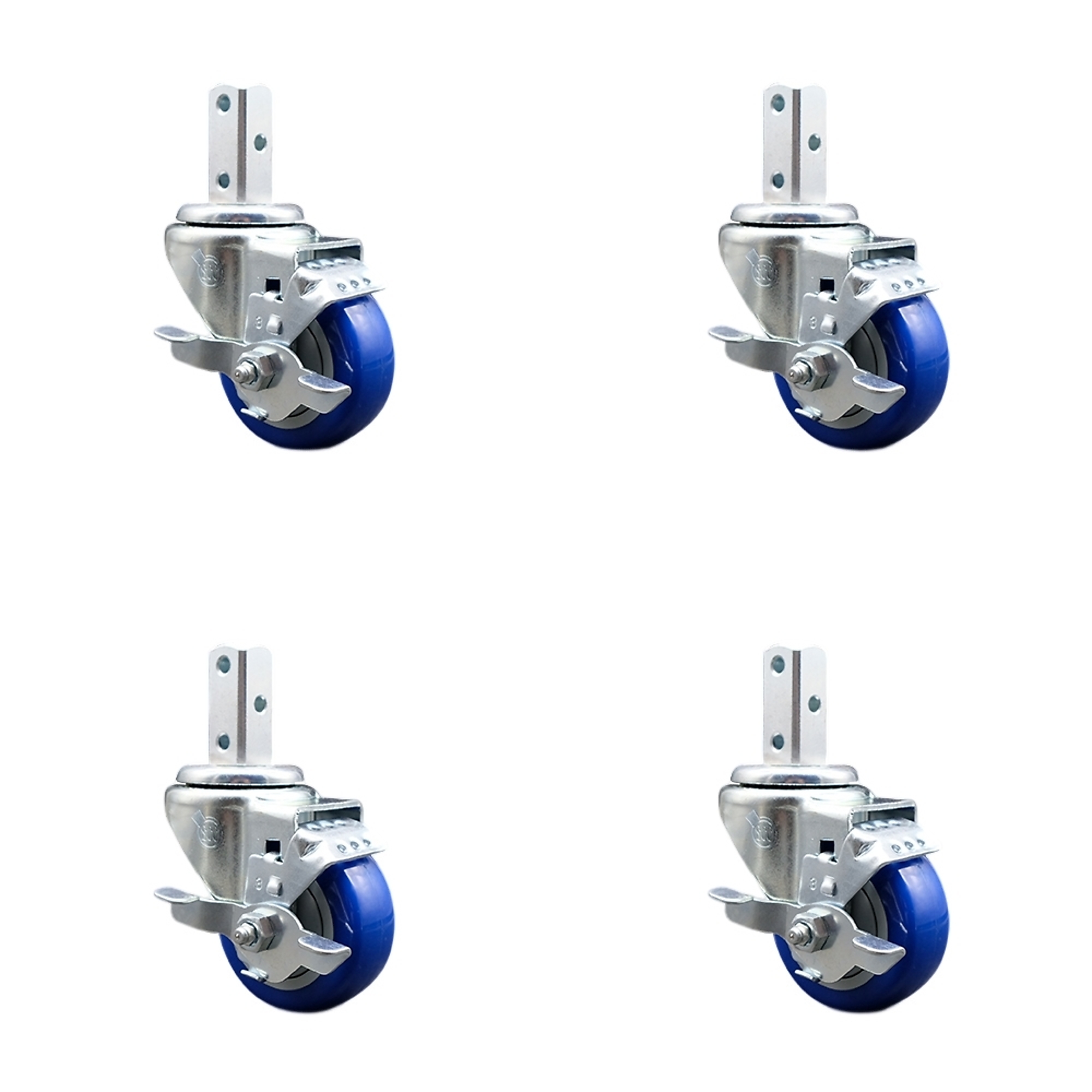 Service Caster, 3Inch x 1 1/4Inch Stem Casters, Wheel Diameter 3 in, Caster Type Swivel, Package (qty.) 4, Model SCC-SQ20S314-PPUB-BLUE-TLB-78-4