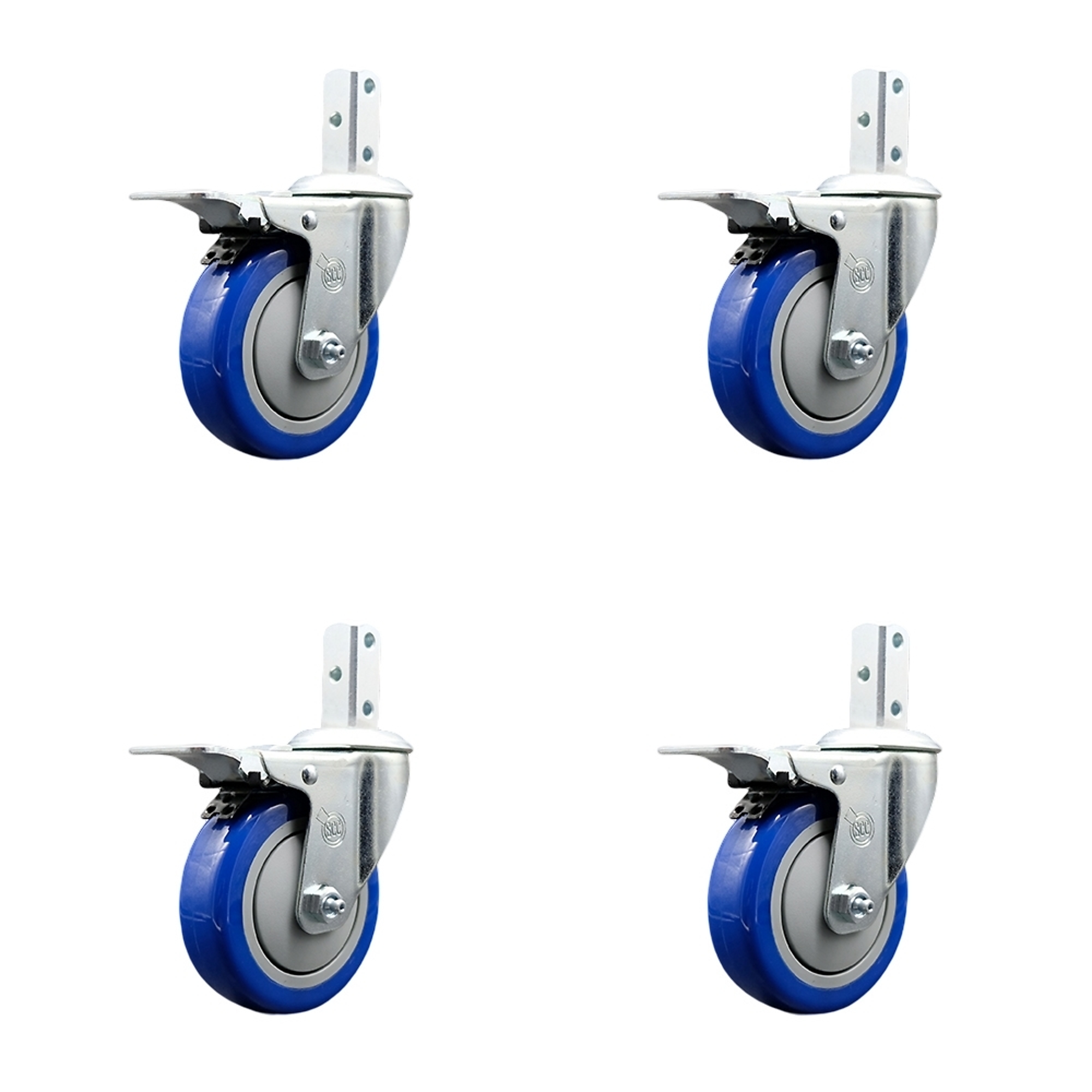 Service Caster, 4Inch x 1 1/4Inch Stem Casters, Wheel Diameter 4 in, Caster Type Swivel, Package (qty.) 4, Model SCC-SQTTL20S414-PPUB-BLUE-34-4