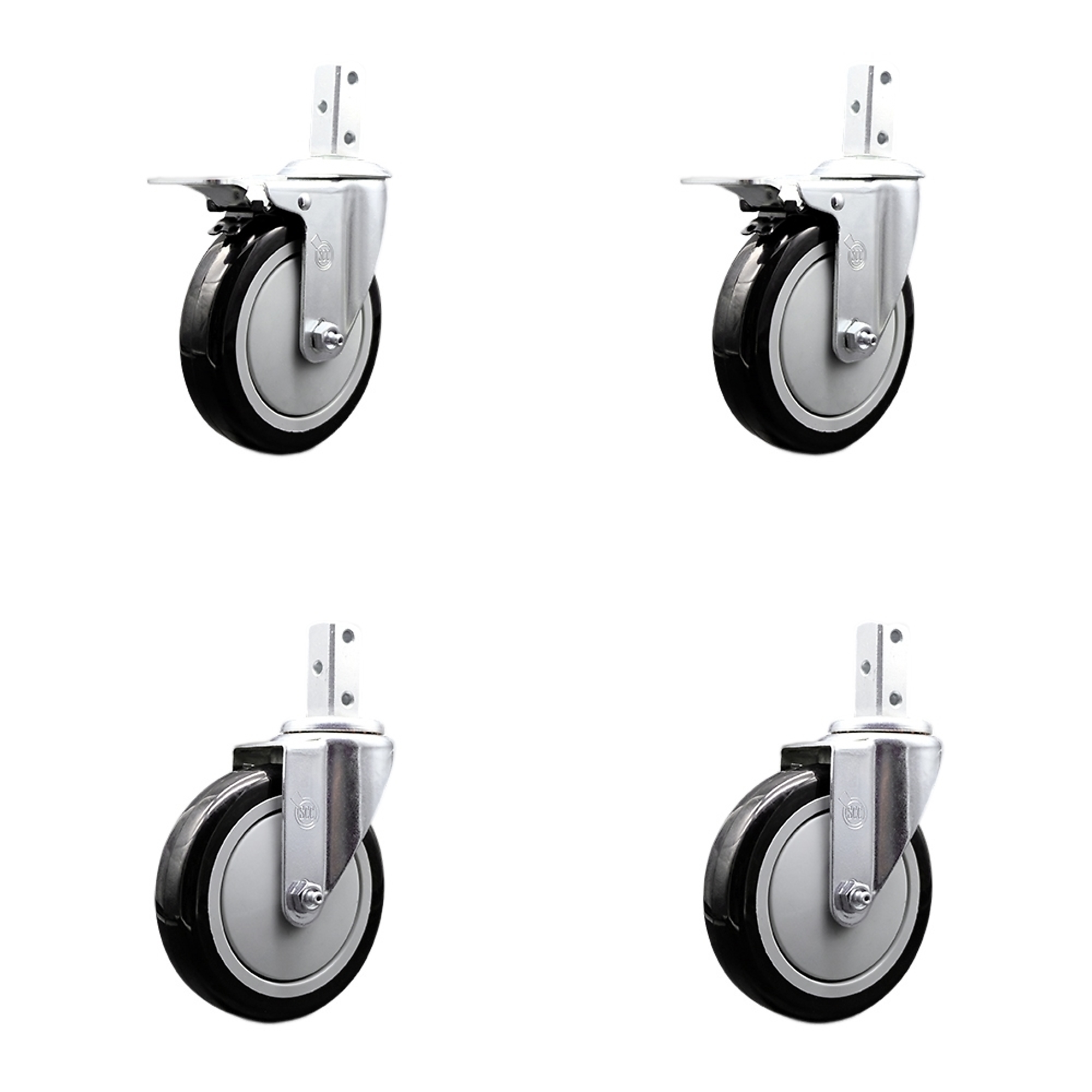 Service Caster, 5Inch x 1 1/4Inch Stem Casters, Wheel Diameter 5 in, Caster Type Swivel, Package (qty.) 4, Model SCC-SQTTL20S514-PPUB-BLK-78-2-S-2