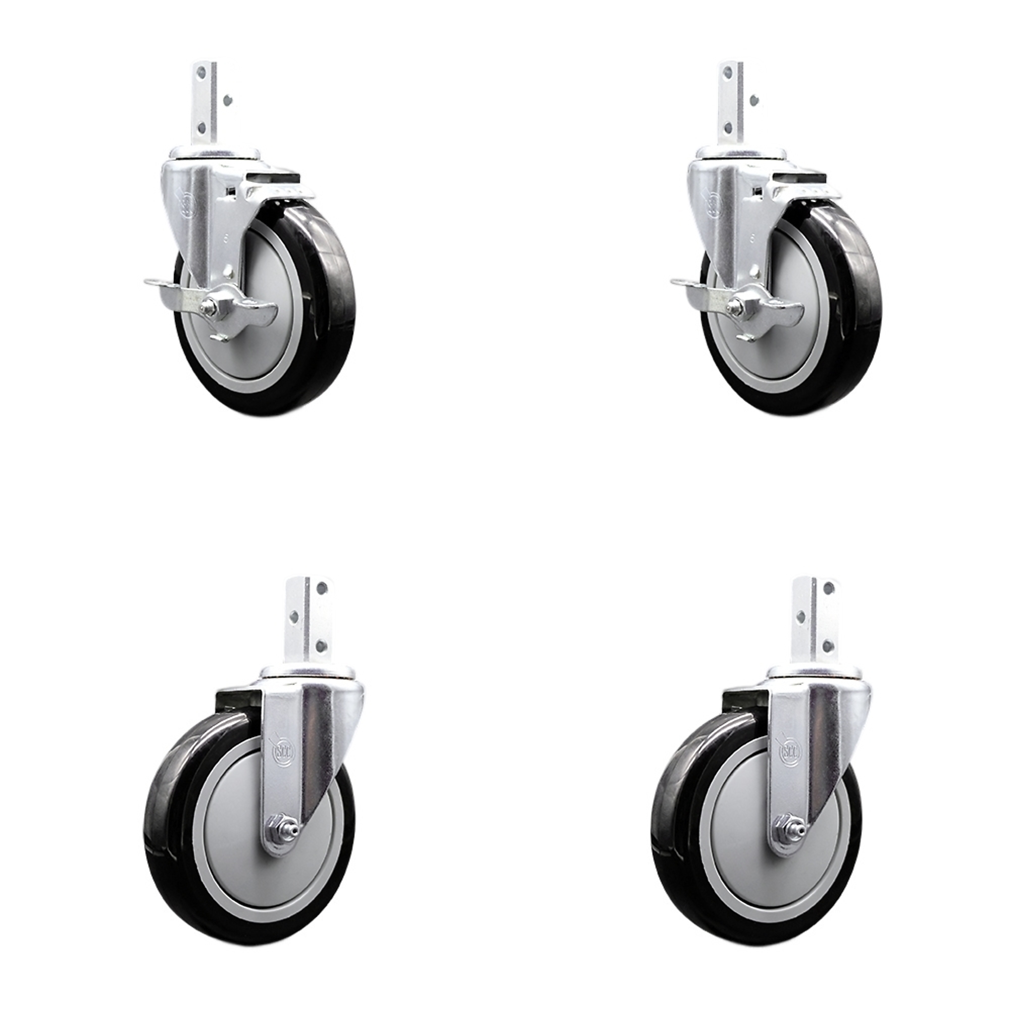 Service Caster, 5Inch x 1 1/4Inch Stem Casters, Wheel Diameter 5 in, Caster Type Swivel, Package (qty.) 4, Model SCC-SQ20S514-PPUB-BLK-TLB-34-2-S-2