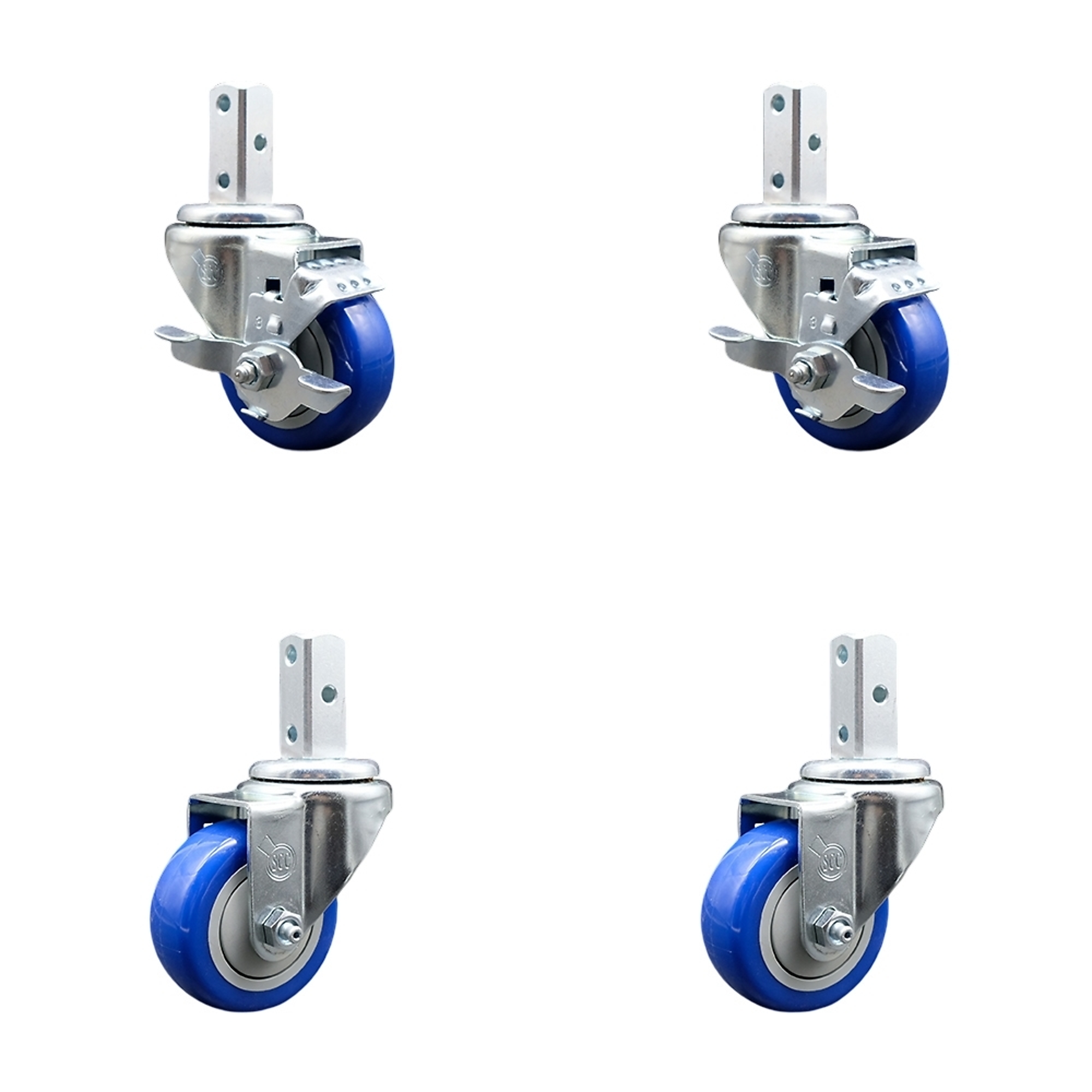 Service Caster, 3Inch x 1 1/4Inch Stem Casters, Wheel Diameter 3 in, Caster Type Swivel, Package (qty.) 4, Model SCC-SQ20S314-PPUB-BLUE-TLB-34-2-S-2