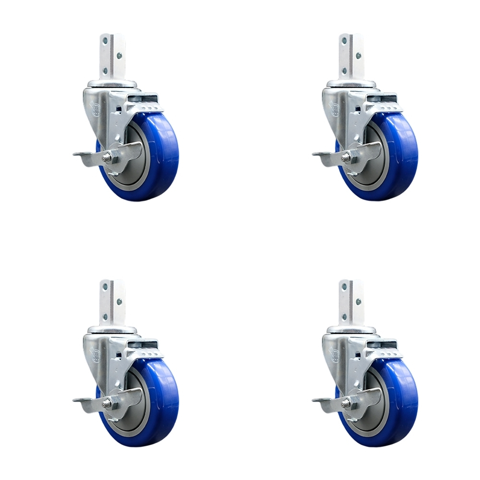 Service Caster, 4Inch x 1 1/4Inch Stem Casters, Wheel Diameter 4 in, Caster Type Swivel, Package (qty.) 4, Model SCC-SQ20S414-PPUB-BLUE-TLB-34-4