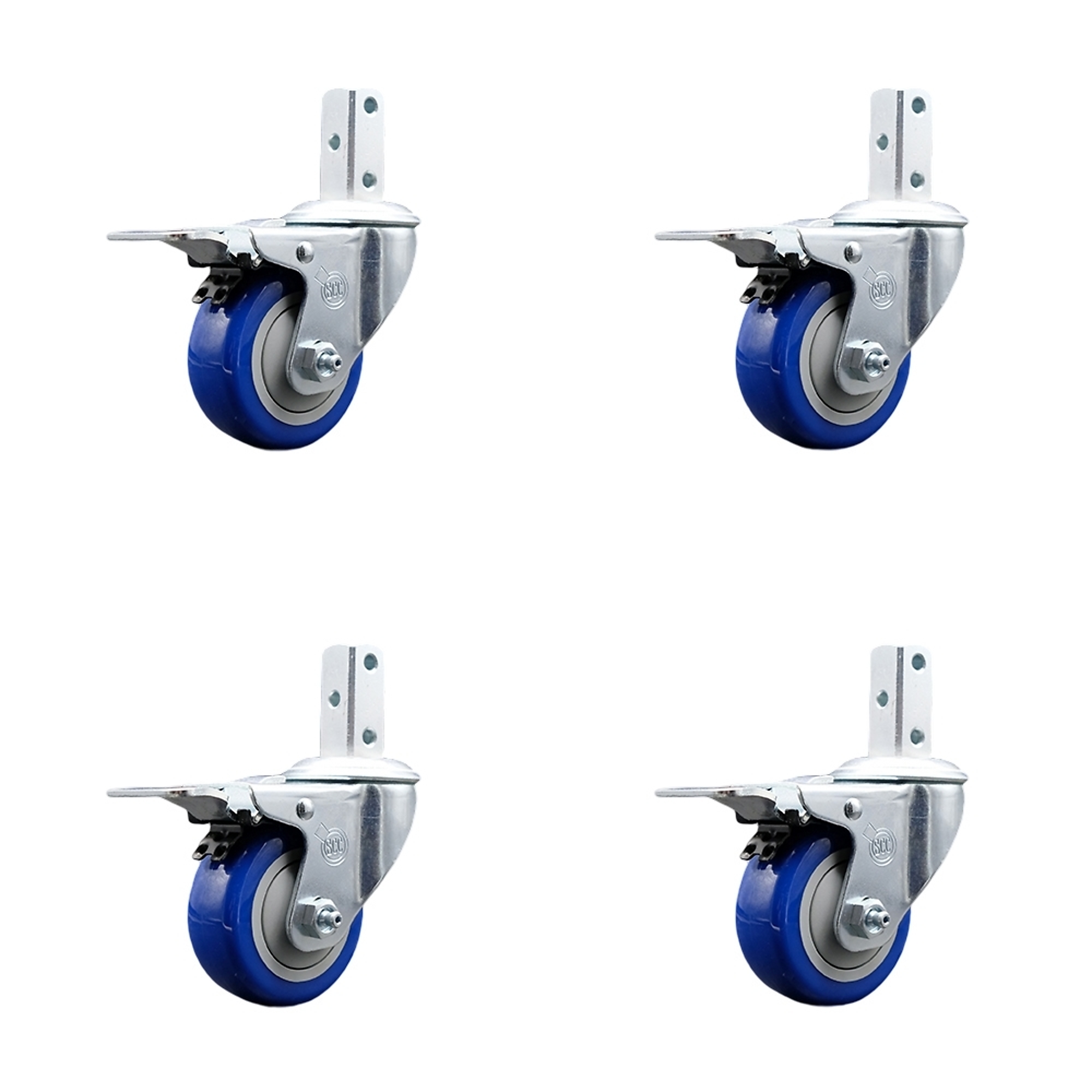 Service Caster, 3Inch x 1 1/4Inch Stem Casters, Wheel Diameter 3 in, Caster Type Swivel, Package (qty.) 4, Model SCC-SQTTL20S314-PPUB-BLUE-34-4