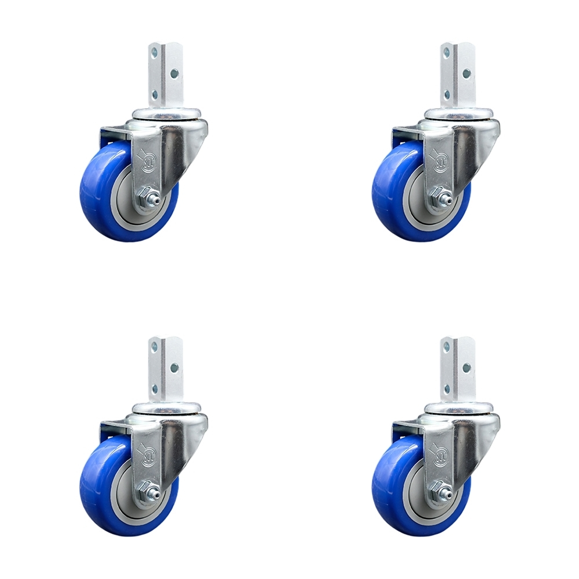 Service Caster, 3Inch x 1 1/4Inch Stem Casters, Wheel Diameter 3 in, Caster Type Swivel, Package (qty.) 4, Model SCC-SQ20S314-PPUB-BLUE-78-4