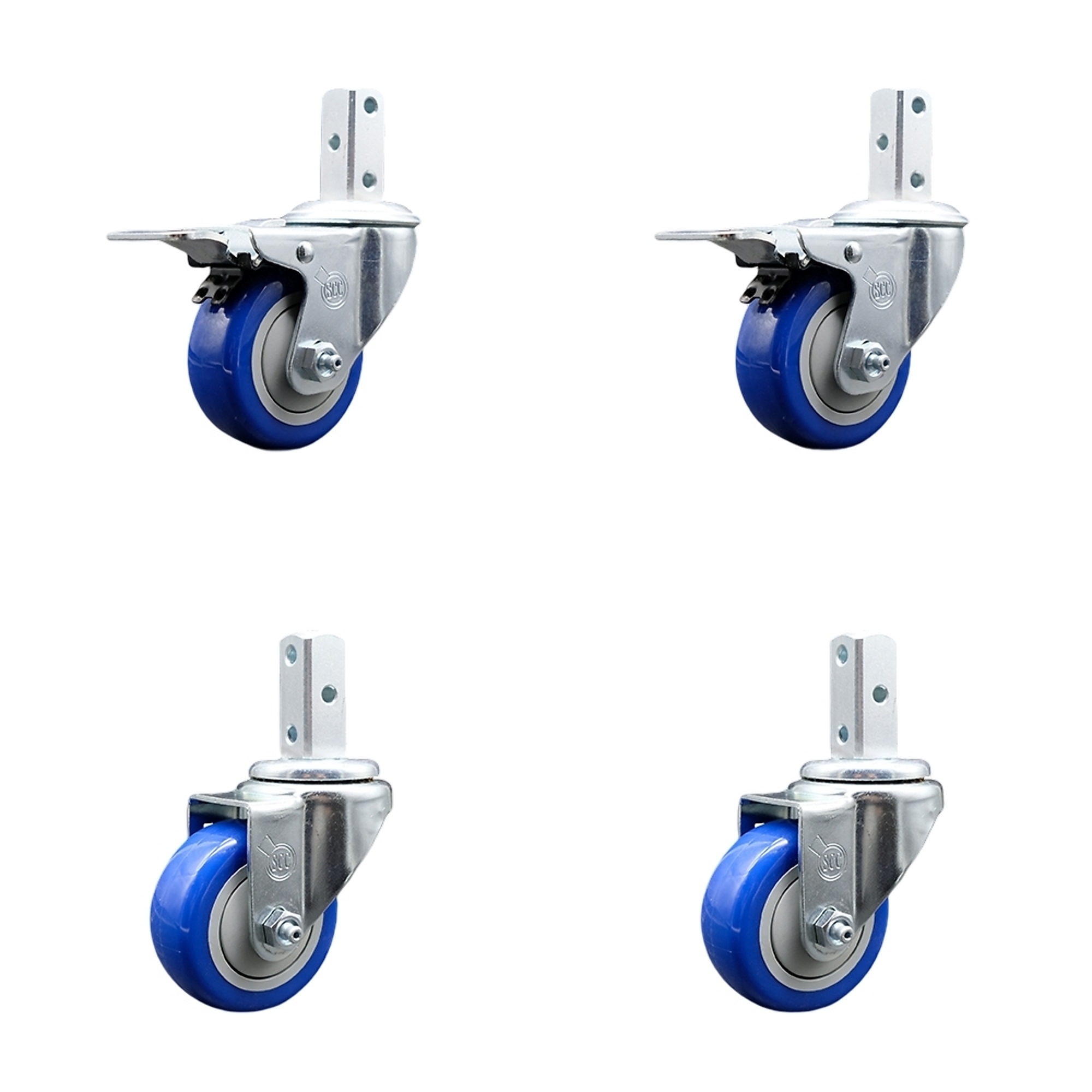 Service Caster, 3Inch x 1 1/4Inch Stem Casters, Wheel Diameter 3 in, Caster Type Swivel, Package (qty.) 4, Model SCC-SQTTL20S314-PPUB-BLUE-34-2-S-2