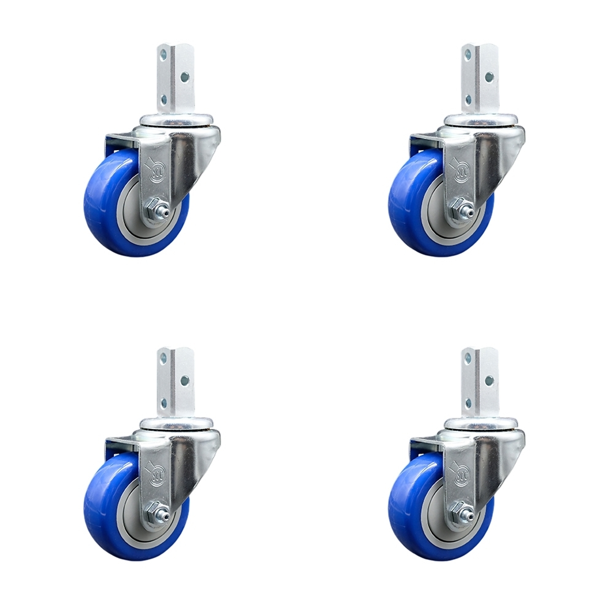 Service Caster, 3 1/2Inch x 1 1/4Inch Stem Casters, Wheel Diameter 3.5 in, Caster Type Swivel, Package (qty.) 4, Model SCC-SQ20S3514-PPUB-BLUE-34-4