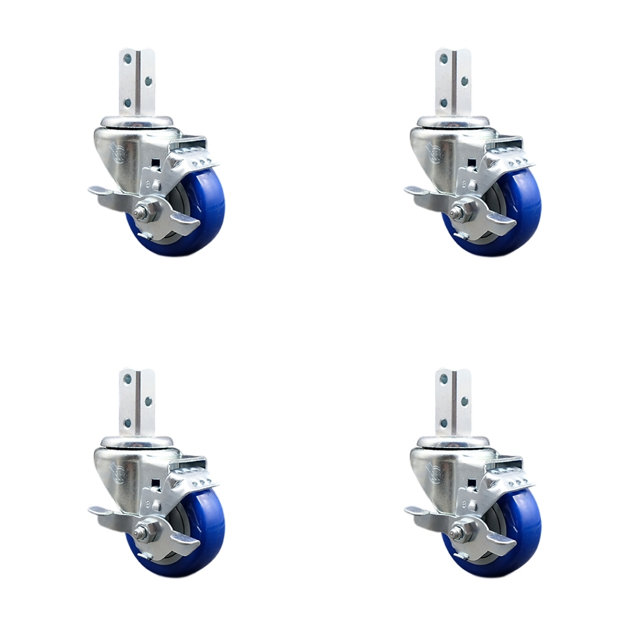 Service Caster, 3Inch x 1 1/4Inch Stem Casters, Wheel Diameter 3 in, Caster Type Swivel, Package (qty.) 4, Model SCC-SQ20S314-PPUB-BLUE-TLB-34-4