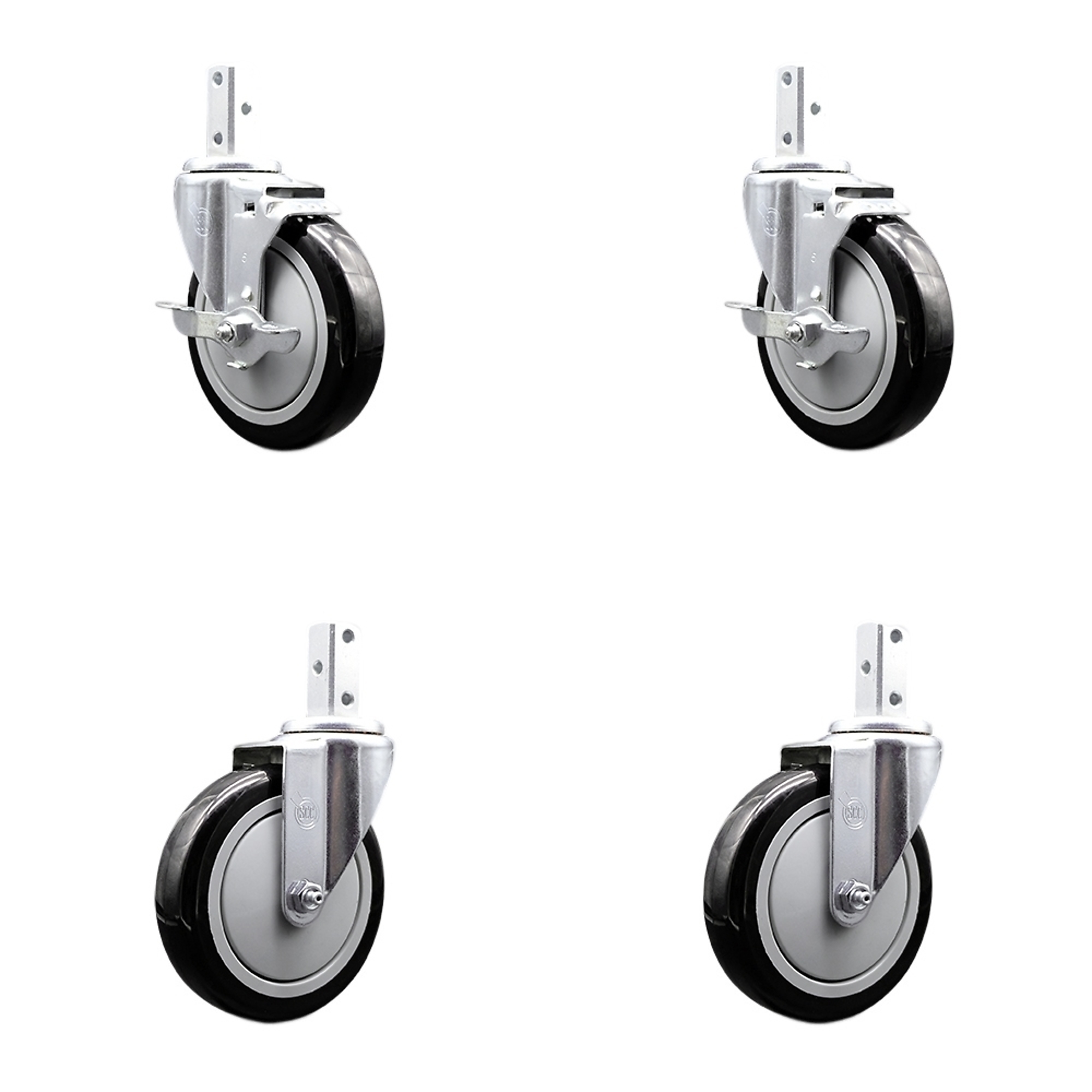 Service Caster, 5Inch x 1 1/4Inch Stem Casters, Wheel Diameter 5 in, Caster Type Swivel, Package (qty.) 4, Model SCC-SQ20S514-PPUB-BLK-TLB-78-2-S-2