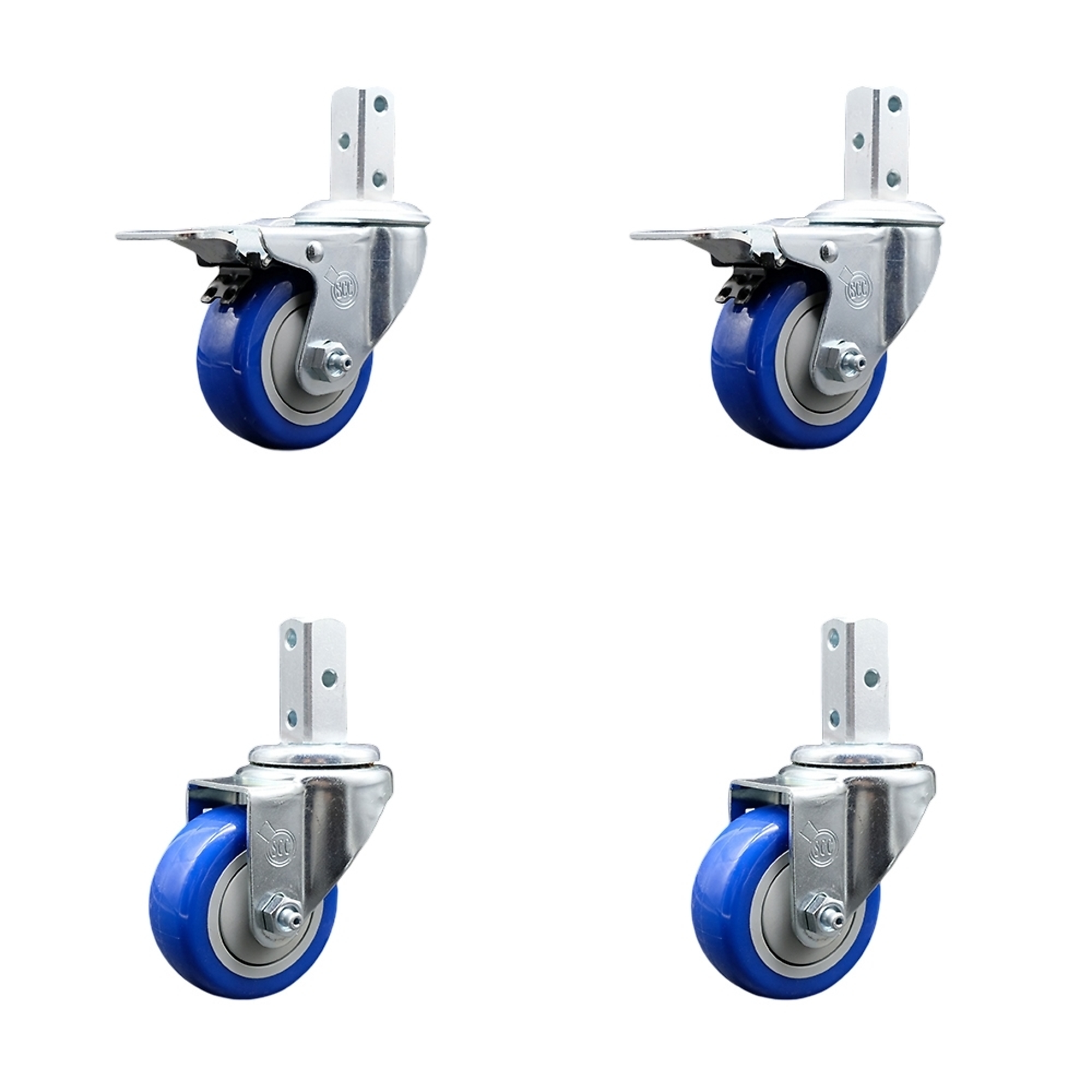 Service Caster, 3 1/2Inch x 1 1/4Inch Stem Casters, Wheel Diameter 3.5 in, Caster Type Swivel, Package (qty.) 4, Model SCC-SQTTL20S3514-PPUB-BLUE-34-2