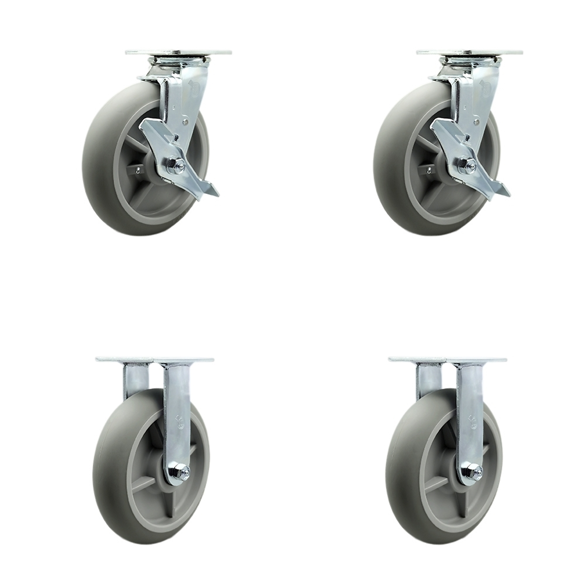 Service Caster, 8Inch x 2Inch Plate Casters, Wheel Diameter 8 in, Caster Type Swivel, Package (qty.) 4, Model SCC-30CS820-TPRBD-TLB-BSL-2-R-2