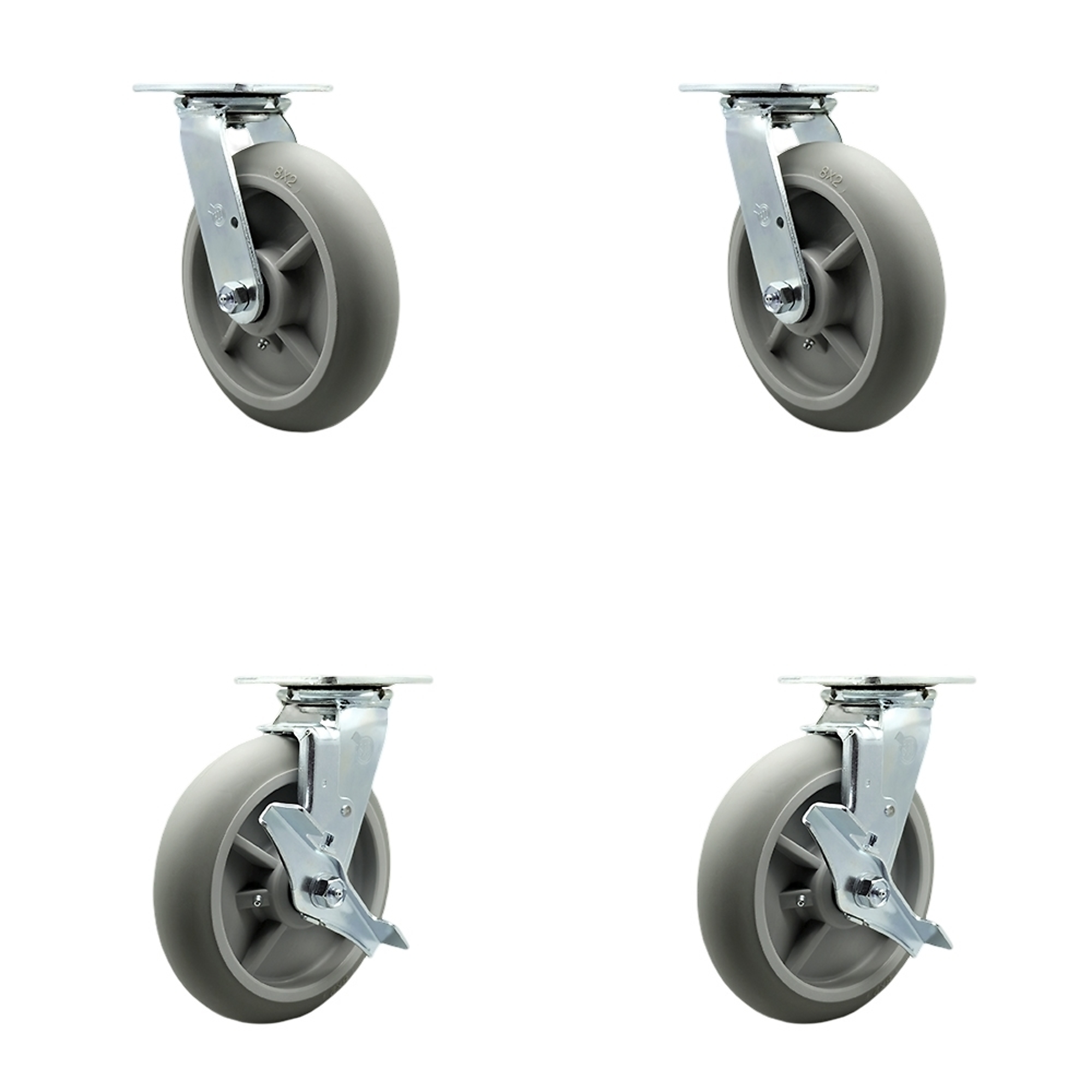 Service Caster, 8Inch x 2Inch Plate Casters, Wheel Diameter 8 in, Caster Type Swivel, Package (qty.) 4, Model SCC-30CS820-TPRBD-2-TLB-2