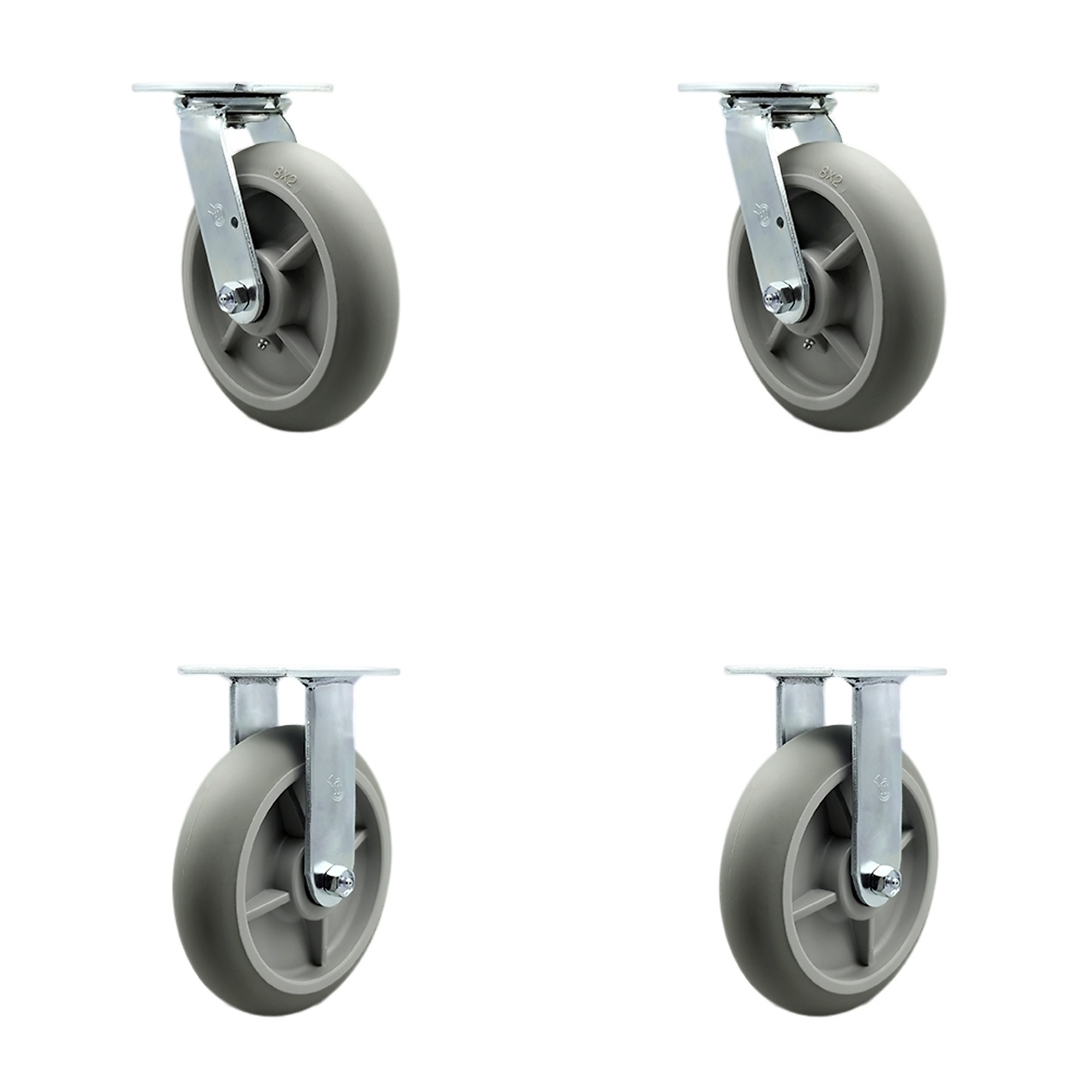 Service Caster, 8Inch x 2Inch Plate Casters, Wheel Diameter 8 in, Caster Type Swivel, Package (qty.) 4, Model SCC-30CS820-TPRBD-2-R820-2