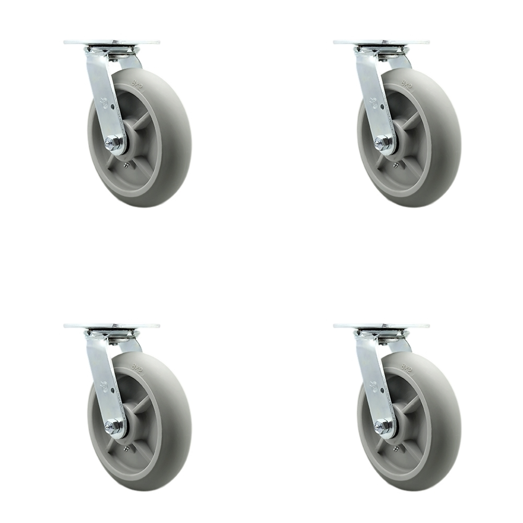 Service Caster, 8Inch x 2Inch Plate Casters, Wheel Diameter 8 in, Caster Type Swivel, Package (qty.) 4, Model SCC-30CS820-TPRBD-4