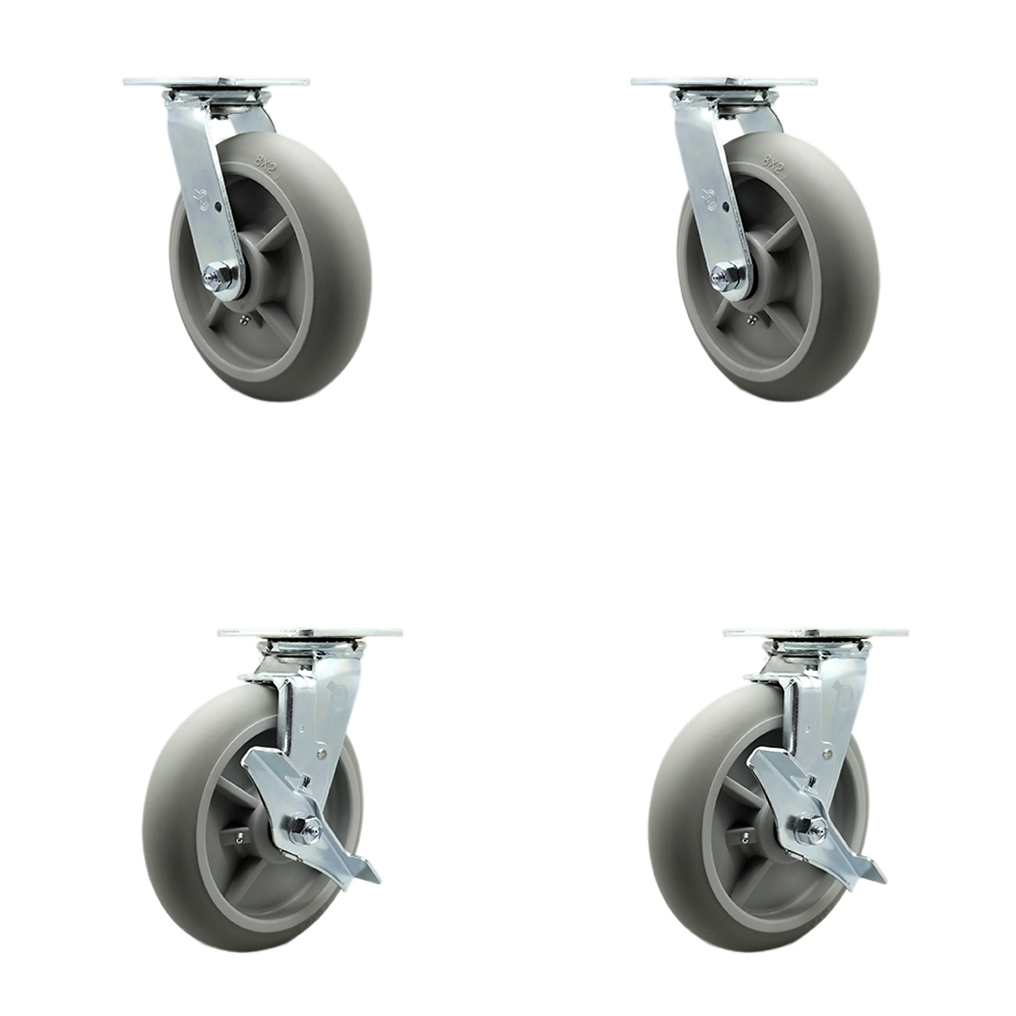 Service Caster, 8Inch x 2Inch Plate Casters, Wheel Diameter 8 in, Caster Type Swivel, Package (qty.) 4, Model SCC-30CS820-TPRBD-BSL-2-TLB-2