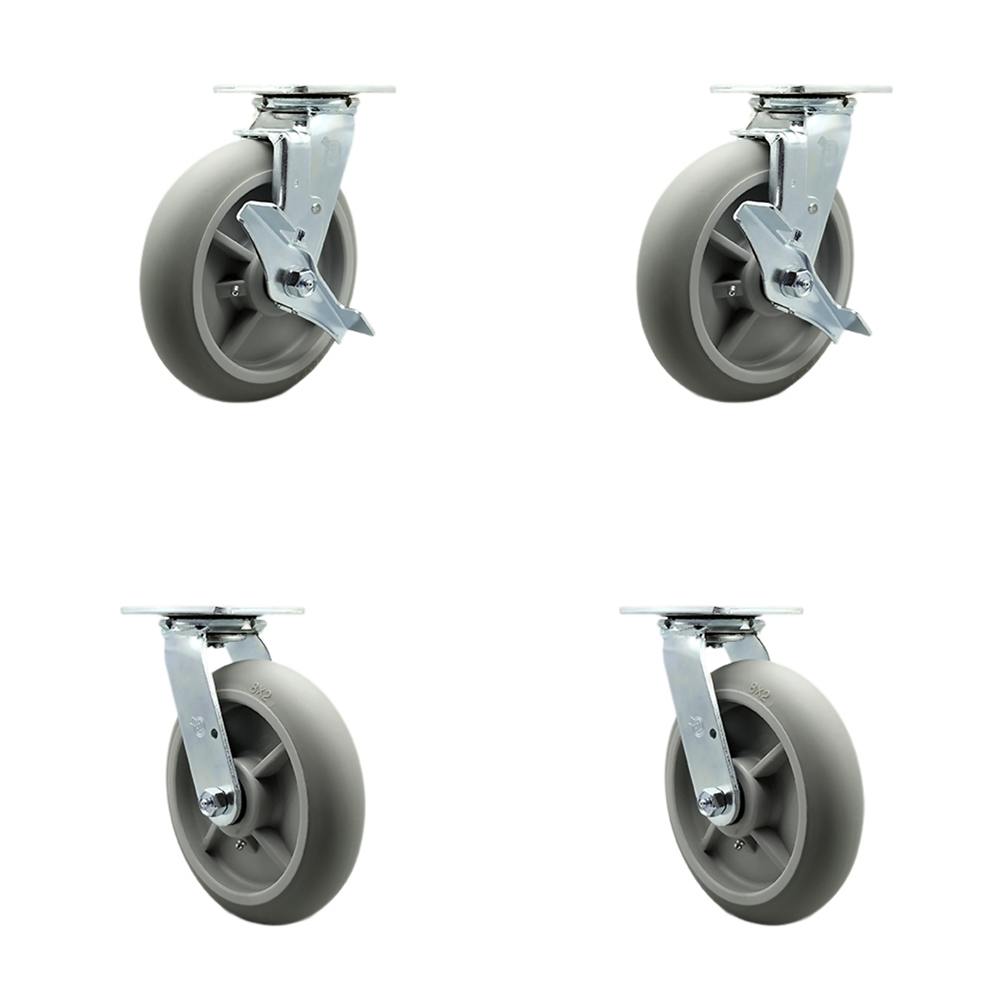 Service Caster, 8Inch x 2Inch Plate Casters, Wheel Diameter 8 in, Caster Type Swivel, Package (qty.) 4, Model SCC-30CS820-TPRBD-TLB-BSL-2-BSL-2