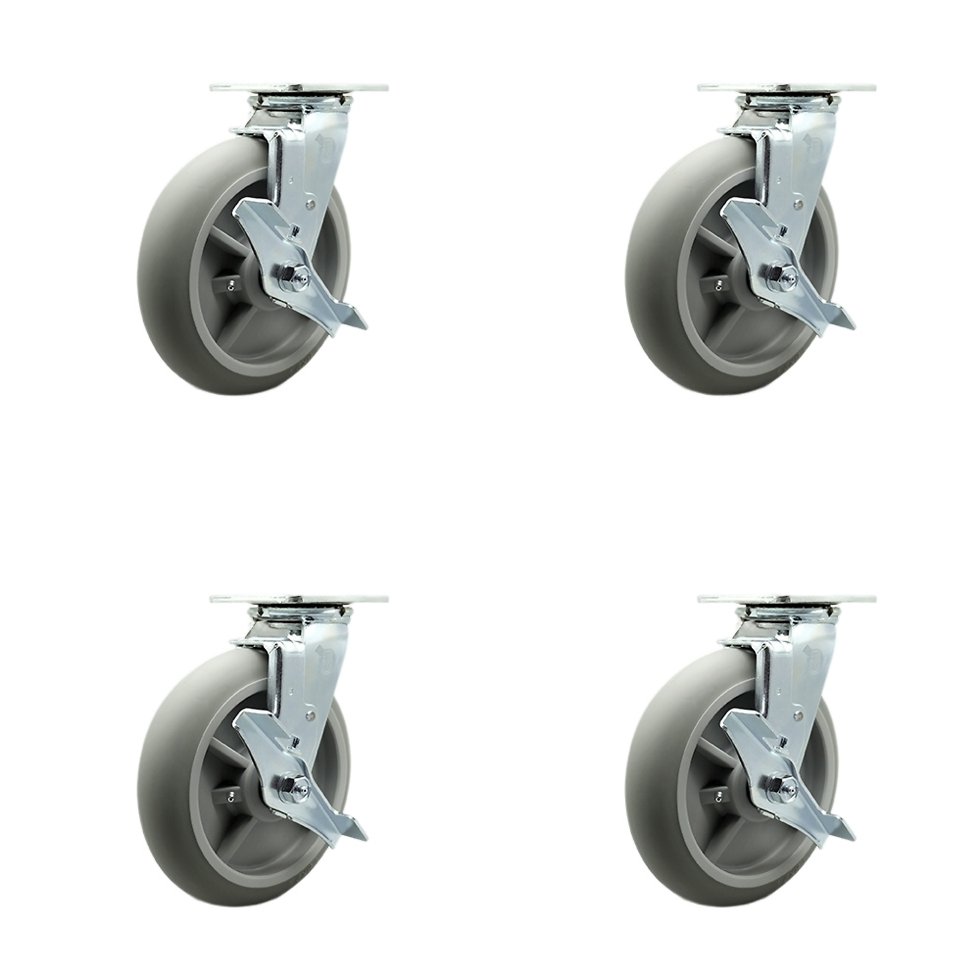 Service Caster, 8Inch x 2Inch Plate Casters, Wheel Diameter 8 in, Caster Type Swivel, Package (qty.) 4, Model SCC-30CS820-TPRBD-TLB-BSL-2-TLB-2