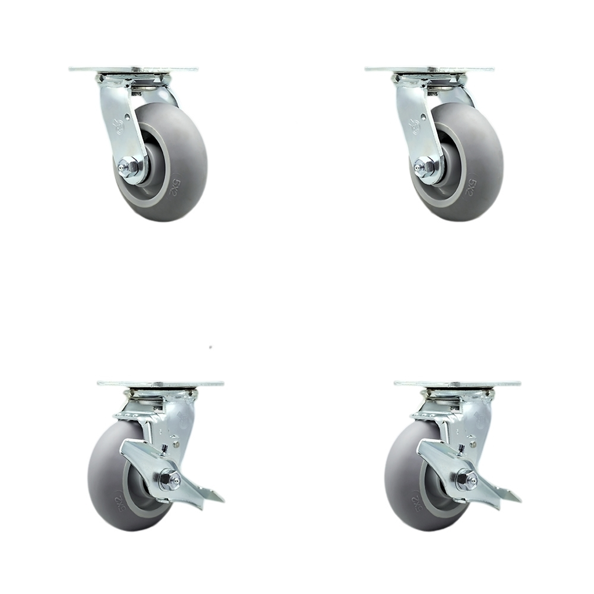 Service Caster, 5Inch x 2Inch Plate Casters, Wheel Diameter 5 in, Caster Type Swivel, Package (qty.) 4, Model SCC-SS30S520-TPRBD-BSL-2-TLB-2