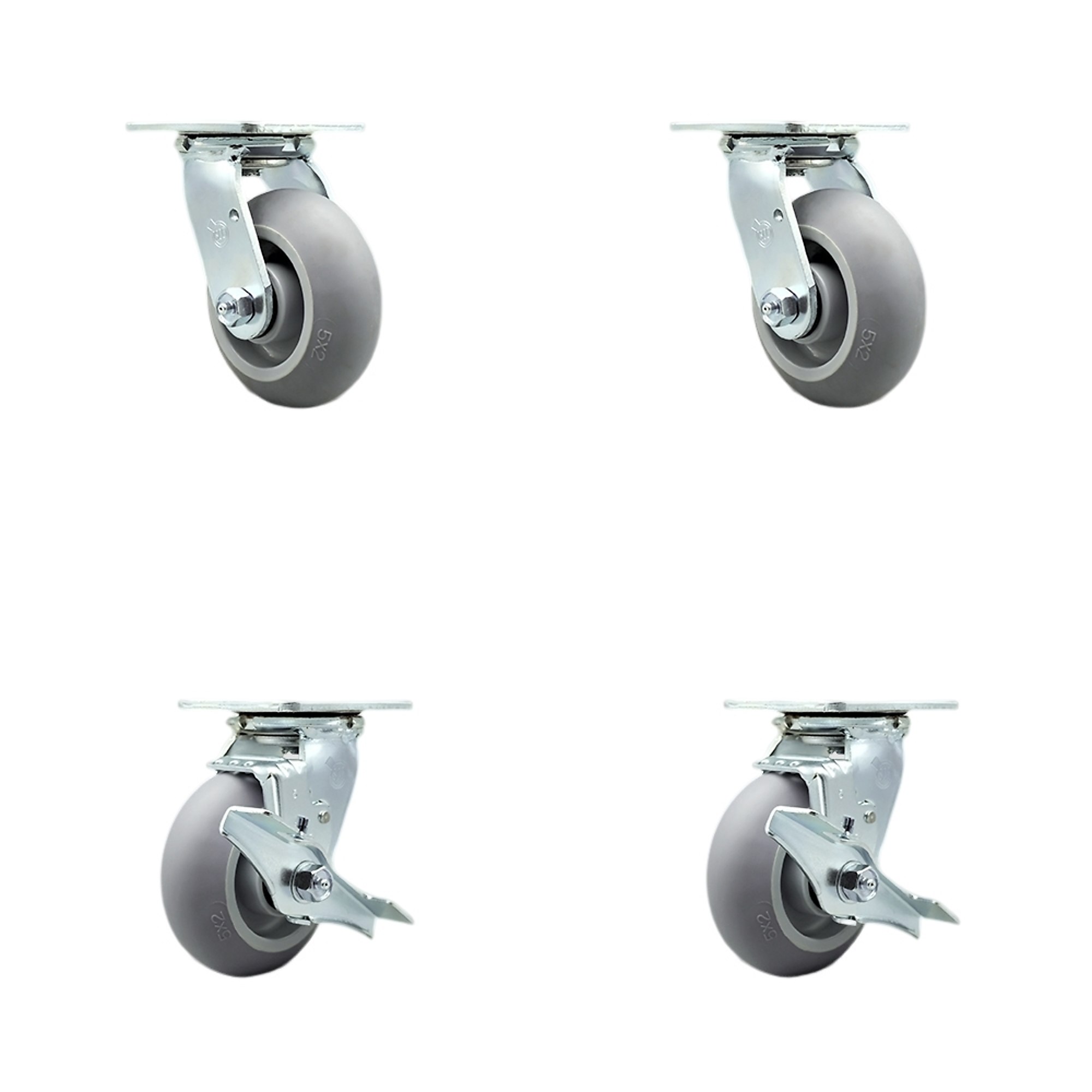 Service Caster, 5Inch x 2Inch Plate Casters, Wheel Diameter 5 in, Caster Type Swivel, Package (qty.) 4, Model SCC-SS30S520-TPRBD-2-TLB-2