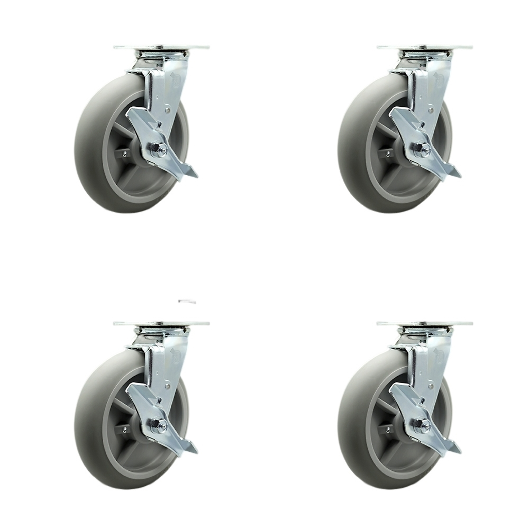 Service Caster, 8Inch x 2Inch Plate Casters, Wheel Diameter 8 in, Caster Type Swivel, Package (qty.) 4, Model SCC-SS30S820-TPRBD-TLB-BSL-2-TLB-2