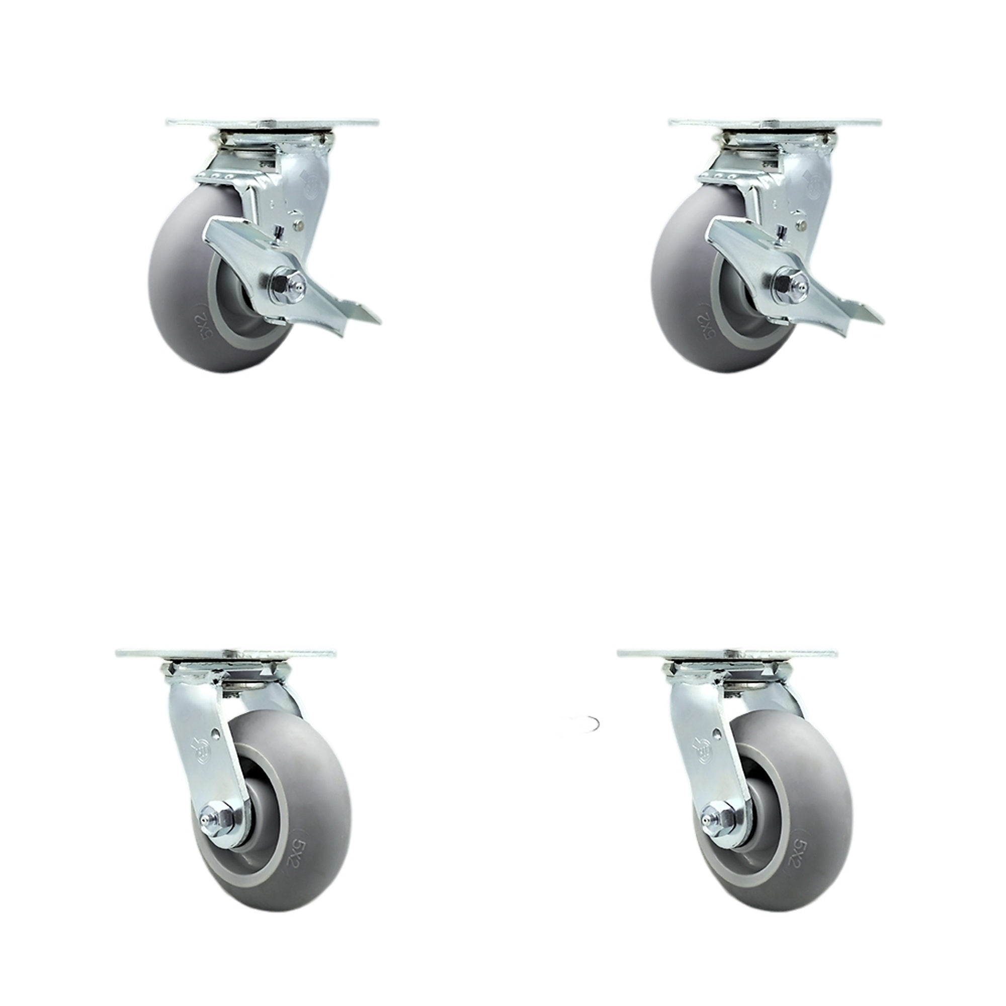 Service Caster, 5Inch x 2Inch Plate Casters, Wheel Diameter 5 in, Caster Type Swivel, Package (qty.) 4, Model SCC-SS30S520-TPRBD-TLB-BSL-2-BSL-2