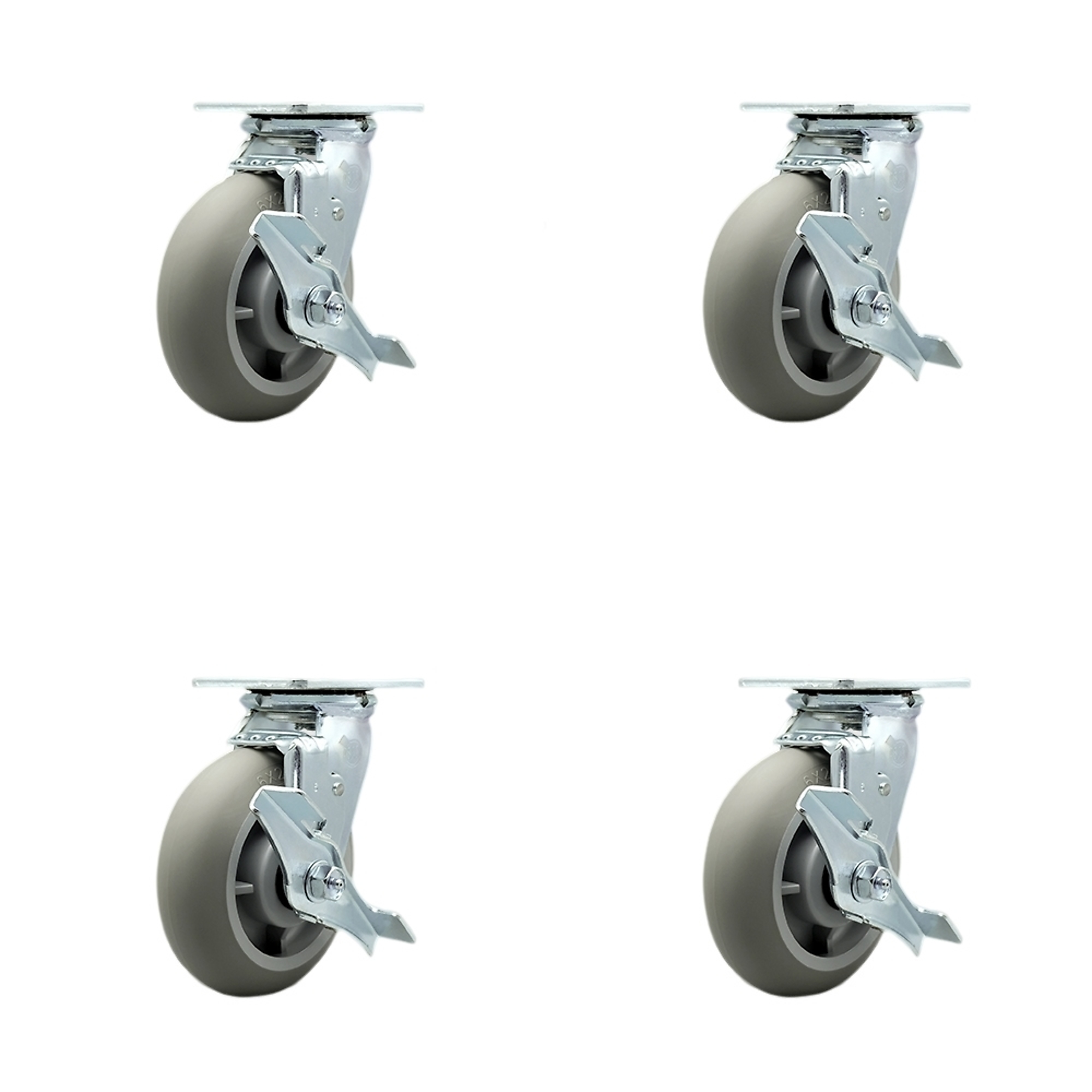 Service Caster, 6Inch x 2Inch Plate Casters, Wheel Diameter 6 in, Caster Type Swivel, Package (qty.) 4, Model SCC-SS30S620-TPRBD-TLB-BSL-2-TLB-2