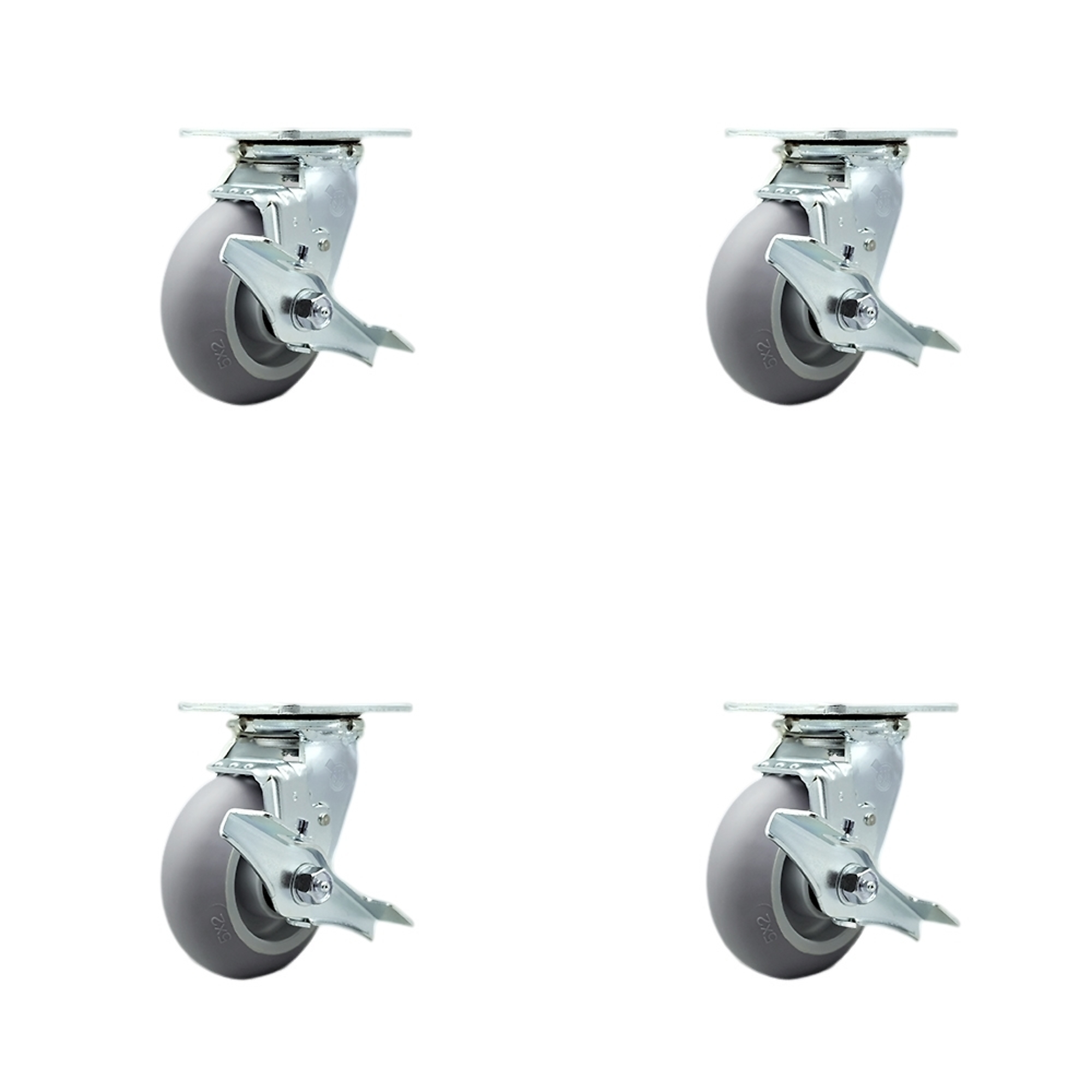 Service Caster, 5Inch x 2Inch Plate Casters, Wheel Diameter 5 in, Caster Type Swivel, Package (qty.) 4, Model SCC-SS30S520-TPRBD-TLB-BSL-2-TLB-2