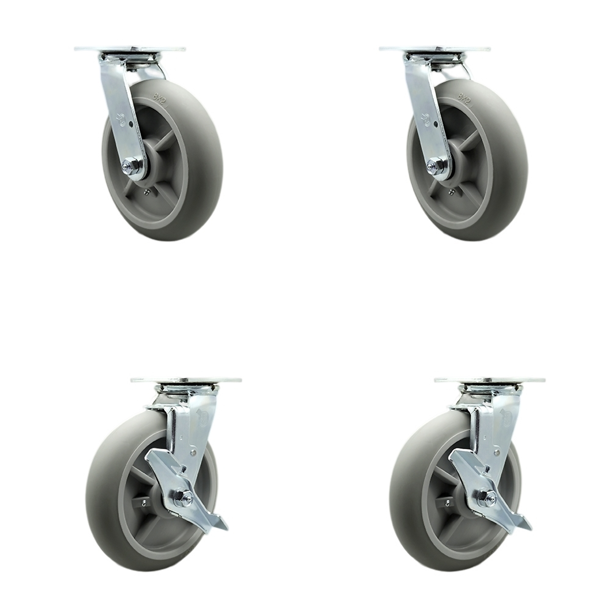 Service Caster, 8Inch x 2Inch Plate Casters, Wheel Diameter 8 in, Caster Type Swivel, Package (qty.) 4, Model SCC-SS30S820-TPRBD-BSL-2-TLB-2