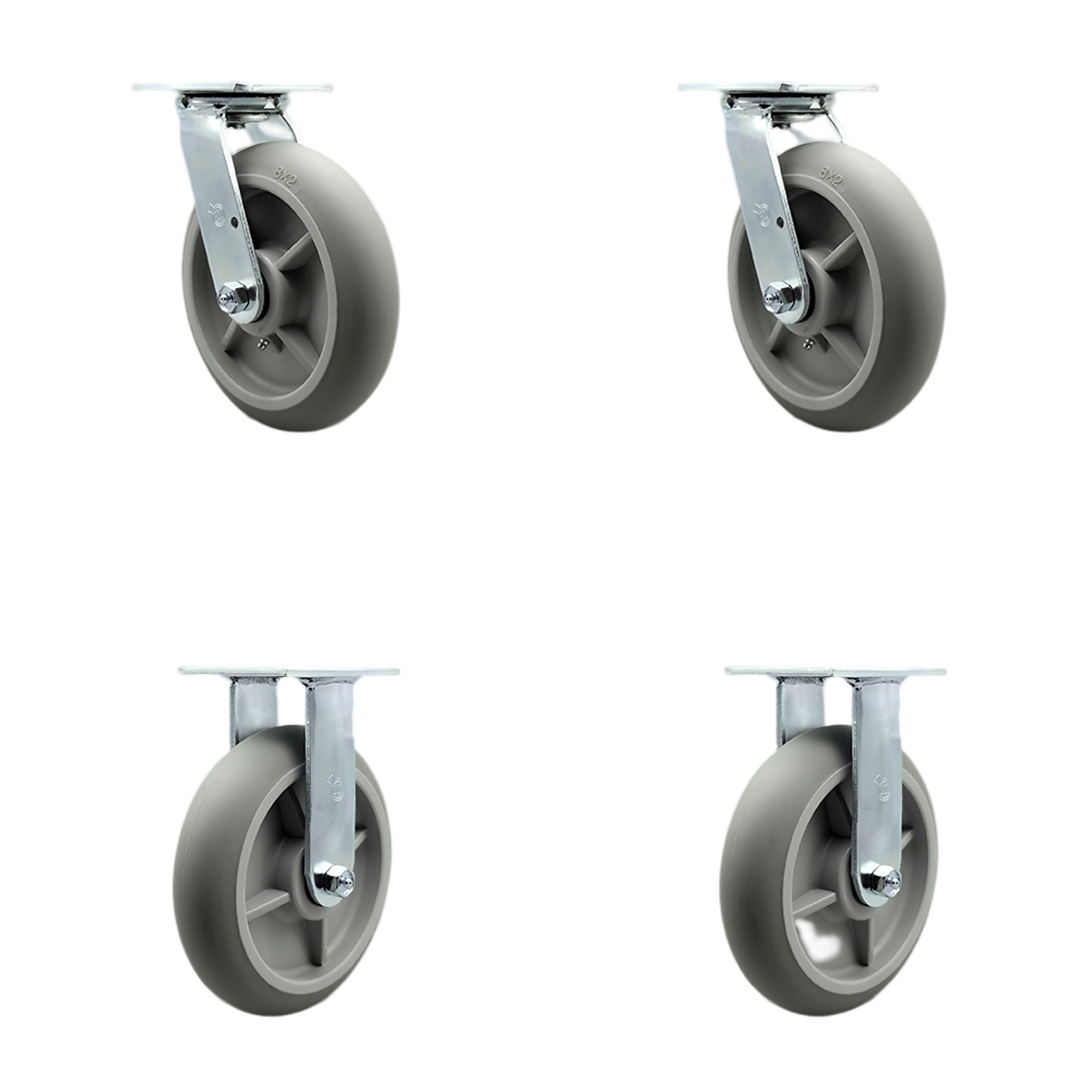 Service Caster, 8Inch x 2Inch Plate Casters, Wheel Diameter 8 in, Caster Type Swivel, Package (qty.) 4, Model SCC-SS30S820-TPRBD-2-R-2