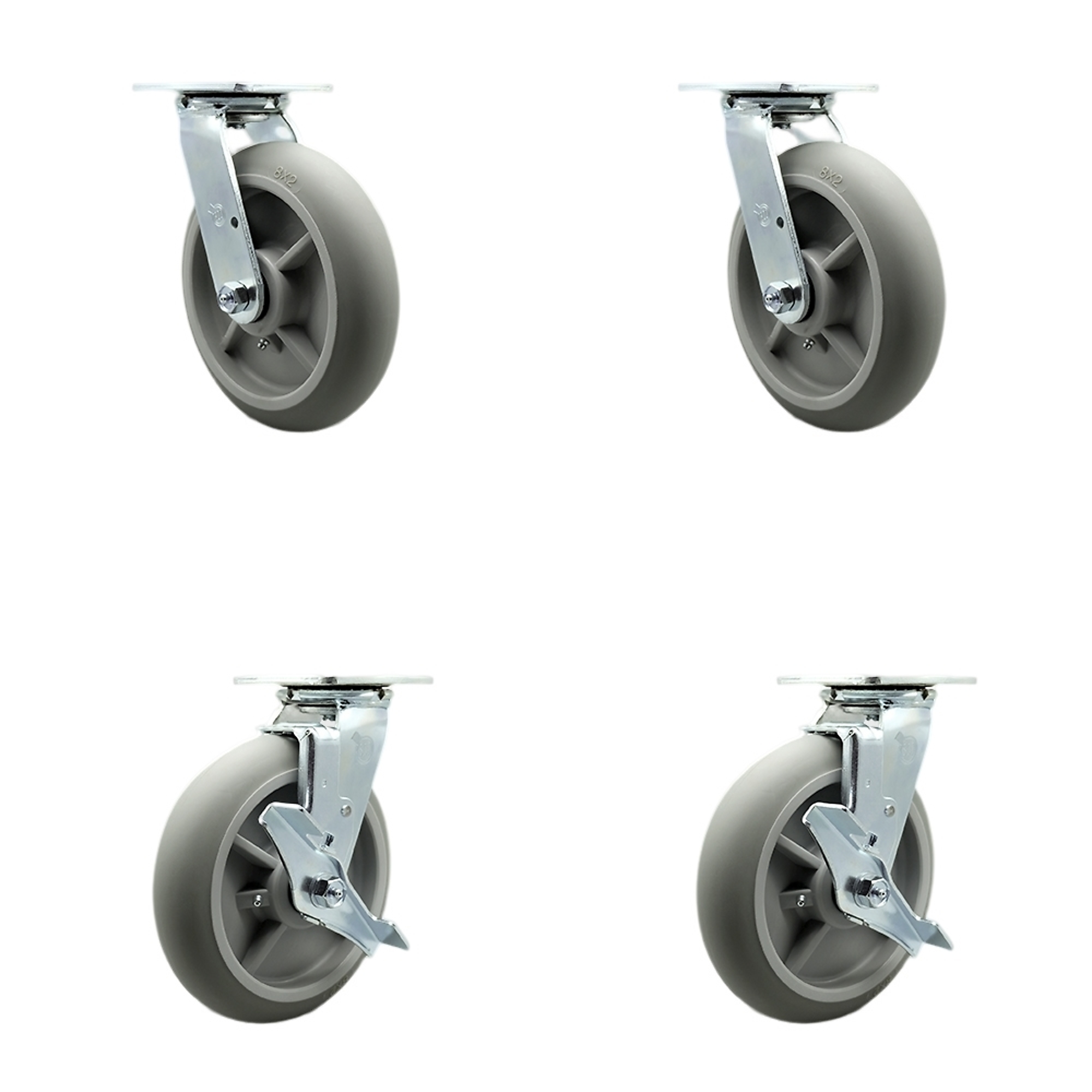 Service Caster, 8Inch x 2Inch Plate Casters, Wheel Diameter 8 in, Caster Type Swivel, Package (qty.) 4, Model SCC-SS30S820-TPRBD-2-TLB-2