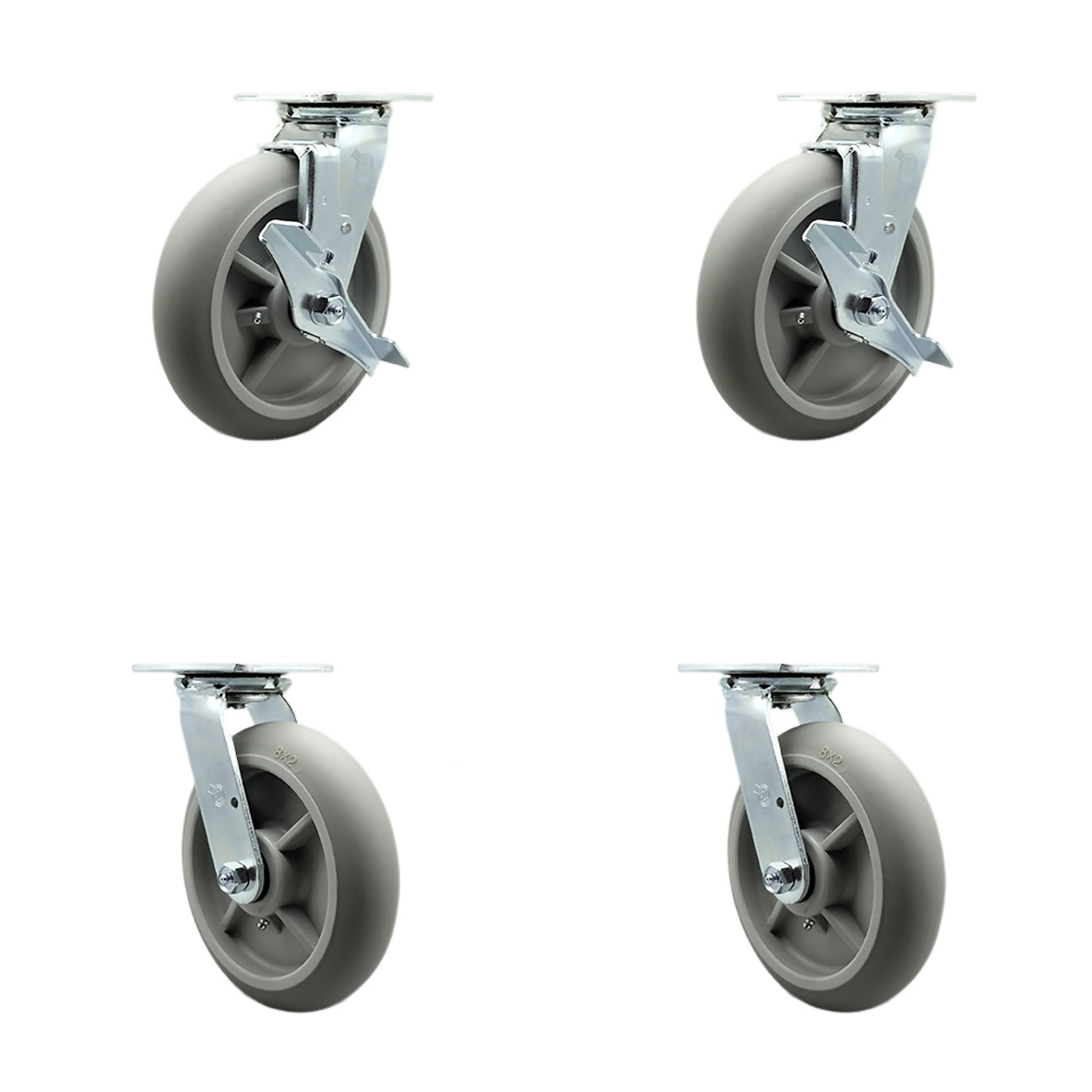 Service Caster, 8Inch x 2Inch Plate Casters, Wheel Diameter 8 in, Caster Type Swivel, Package (qty.) 4, Model SCC-SS30S820-TPRBD-TLB-BSL-2-BSL-2