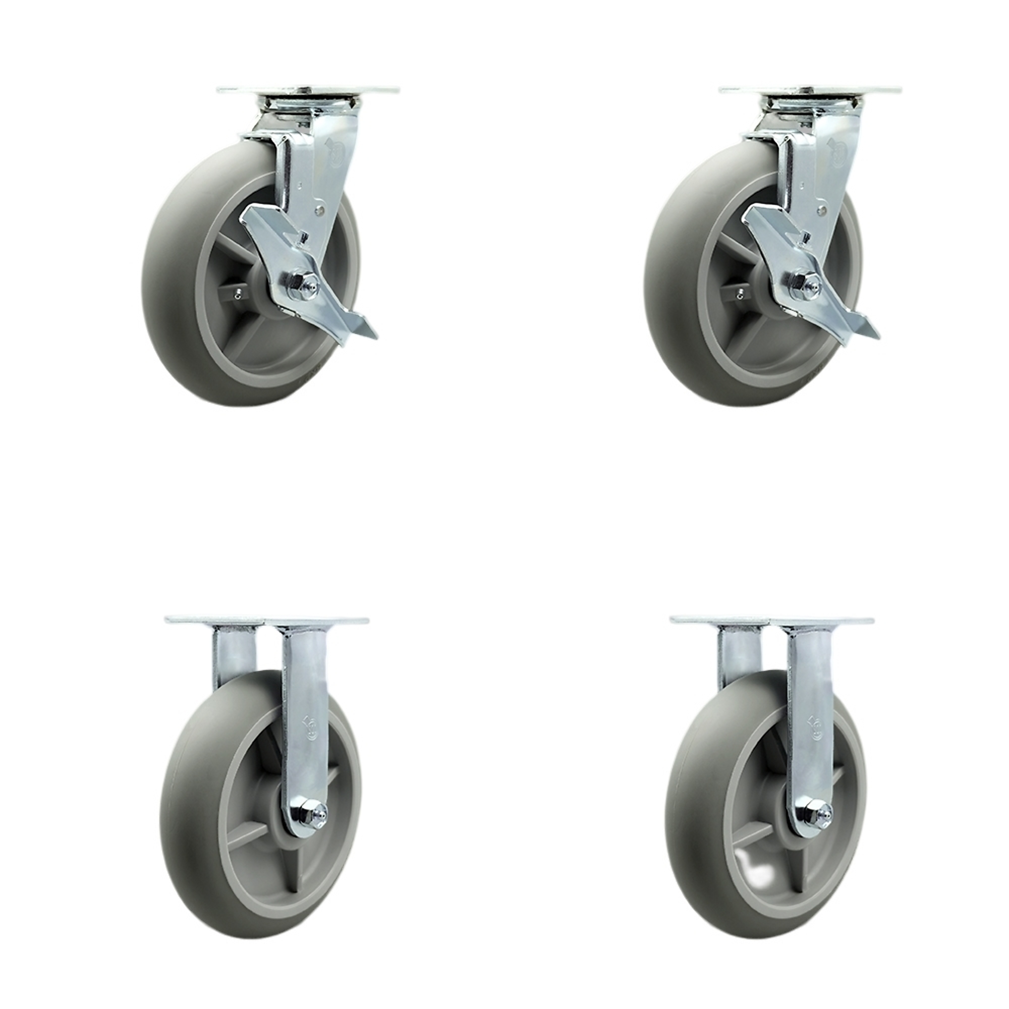 Service Caster, 8Inch x 2Inch Plate Casters, Wheel Diameter 8 in, Caster Type Swivel, Package (qty.) 4, Model SCC-SS30S820-TPRBD-TLB-2-R-2