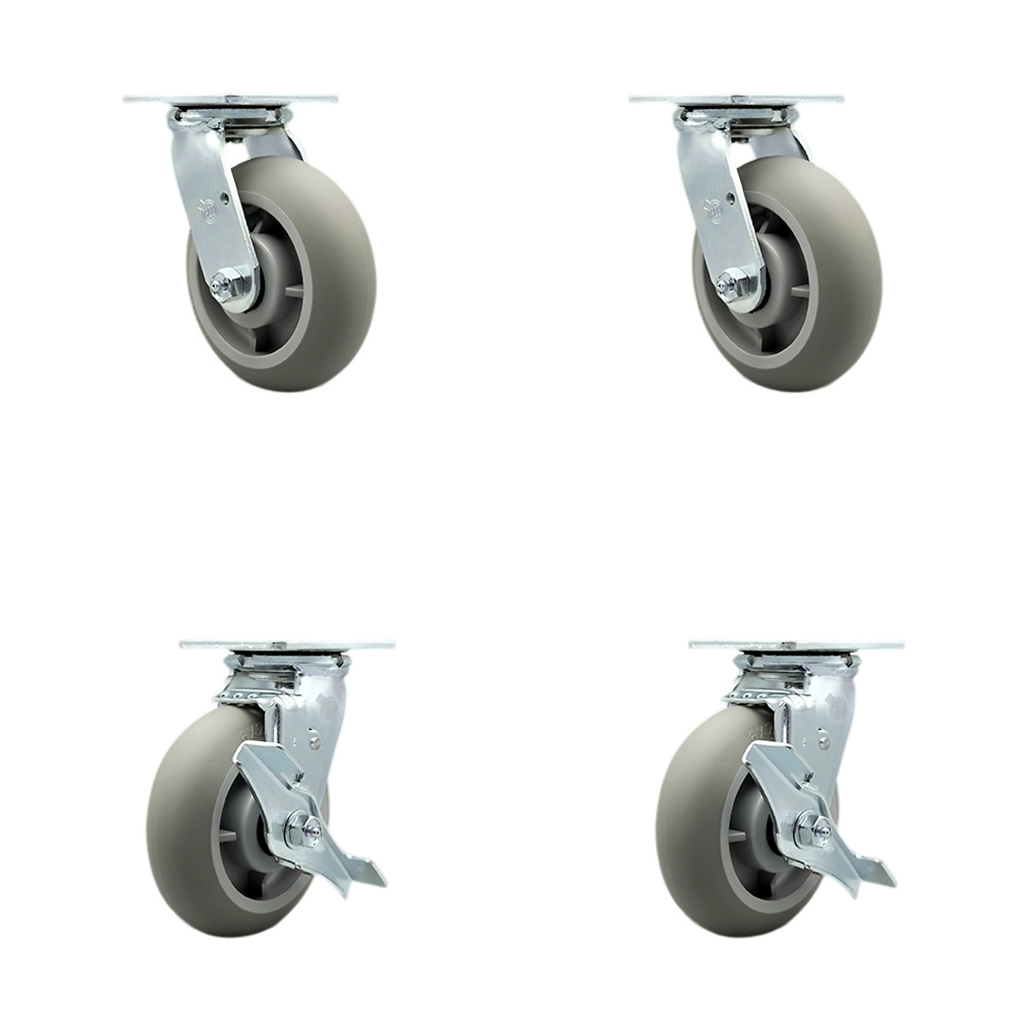 Service Caster, 6Inch x 2Inch Plate Casters, Wheel Diameter 6 in, Caster Type Swivel, Package (qty.) 4, Model SCC-SS30S620-TPRBD-BSL-2-TLB-2