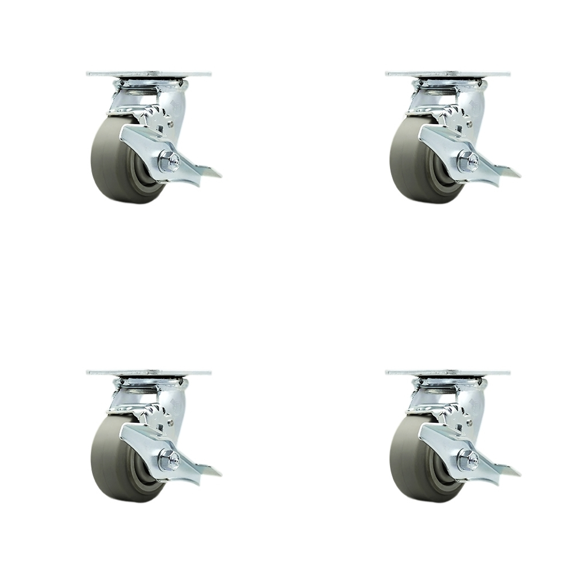 Service Caster, 4Inch x 2Inch Plate Casters, Wheel Diameter 4 in, Caster Type Swivel, Package (qty.) 4, Model SCC-30CS420-TPRBF-TLB-4