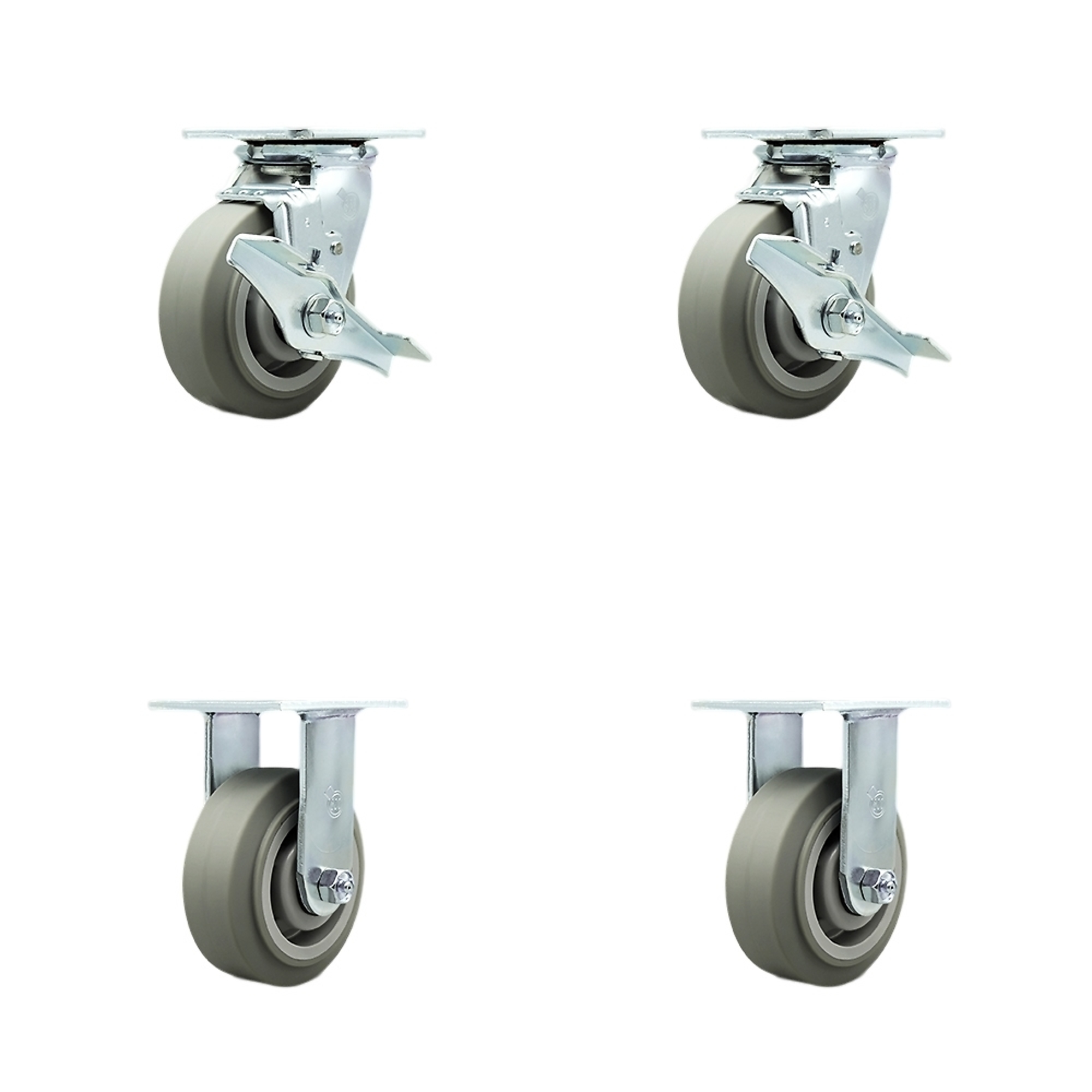 Service Caster, 5Inch x 2Inch Plate Casters, Wheel Diameter 5 in, Caster Type Swivel, Package (qty.) 4, Model SCC-30CS520-TPRBF-TLB-2-R520-2