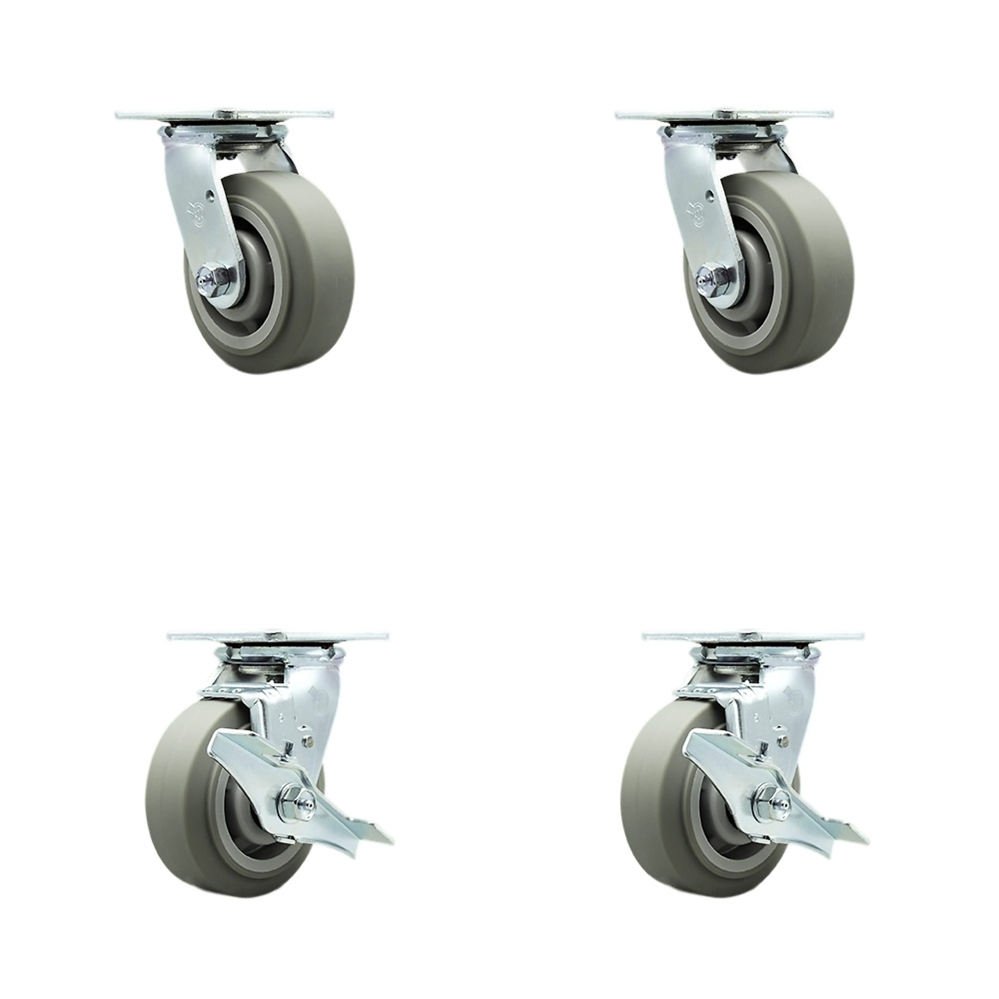 Service Caster, 5Inch x 2Inch Plate Casters, Wheel Diameter 5 in, Caster Type Swivel, Package (qty.) 4, Model SCC-30CS520-TPRBF-2-TLB-2