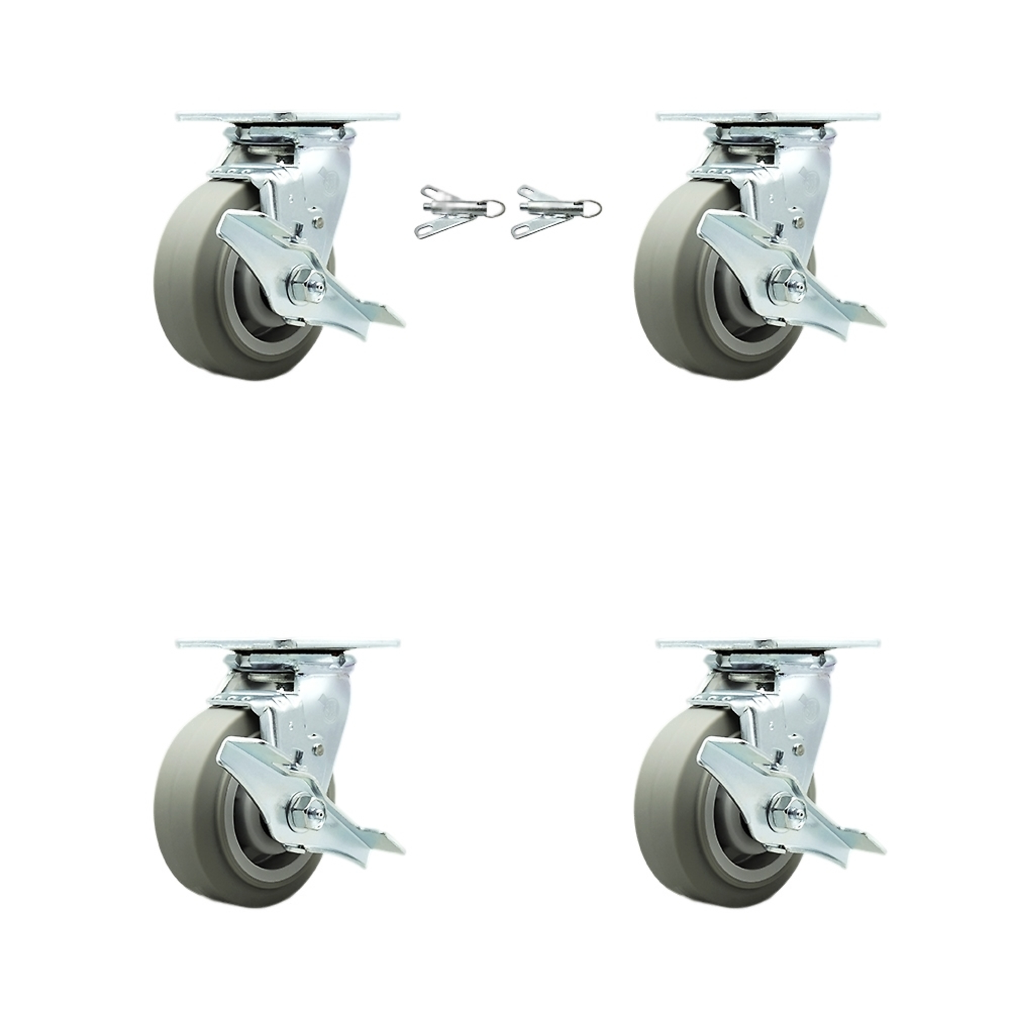 Service Caster, 5Inch x 2Inch Plate Casters, Wheel Diameter 5 in, Caster Type Swivel, Package (qty.) 4, Model SCC-30CS520-TPRBF-TLB-BSL-2-TLB-2