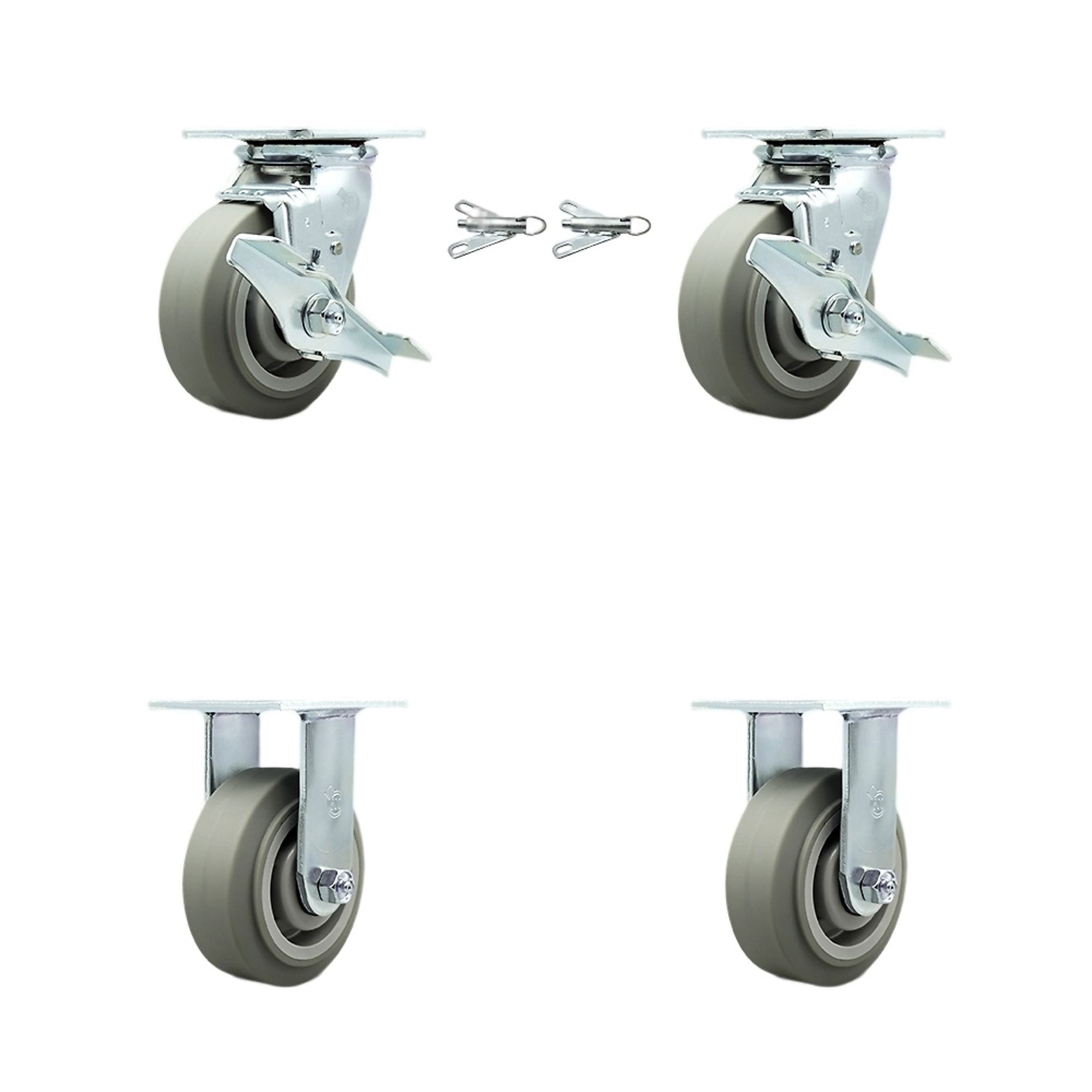 Service Caster, 5Inch x 2Inch Plate Casters, Wheel Diameter 5 in, Caster Type Swivel, Package (qty.) 4, Model SCC-30CS520-TPRBF-TLB-BSL-2-R-2