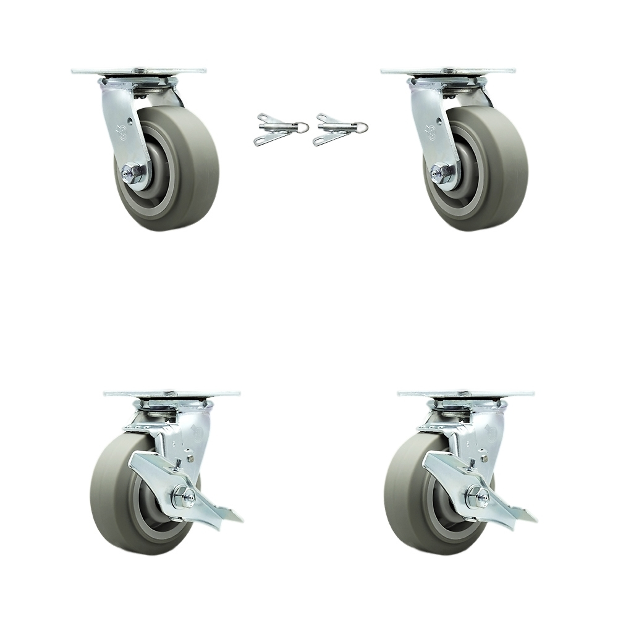 Service Caster, 5Inch x 2Inch Plate Casters, Wheel Diameter 5 in, Caster Type Swivel, Package (qty.) 4, Model SCC-30CS520-TPRBF-BSL-2-TLB-2